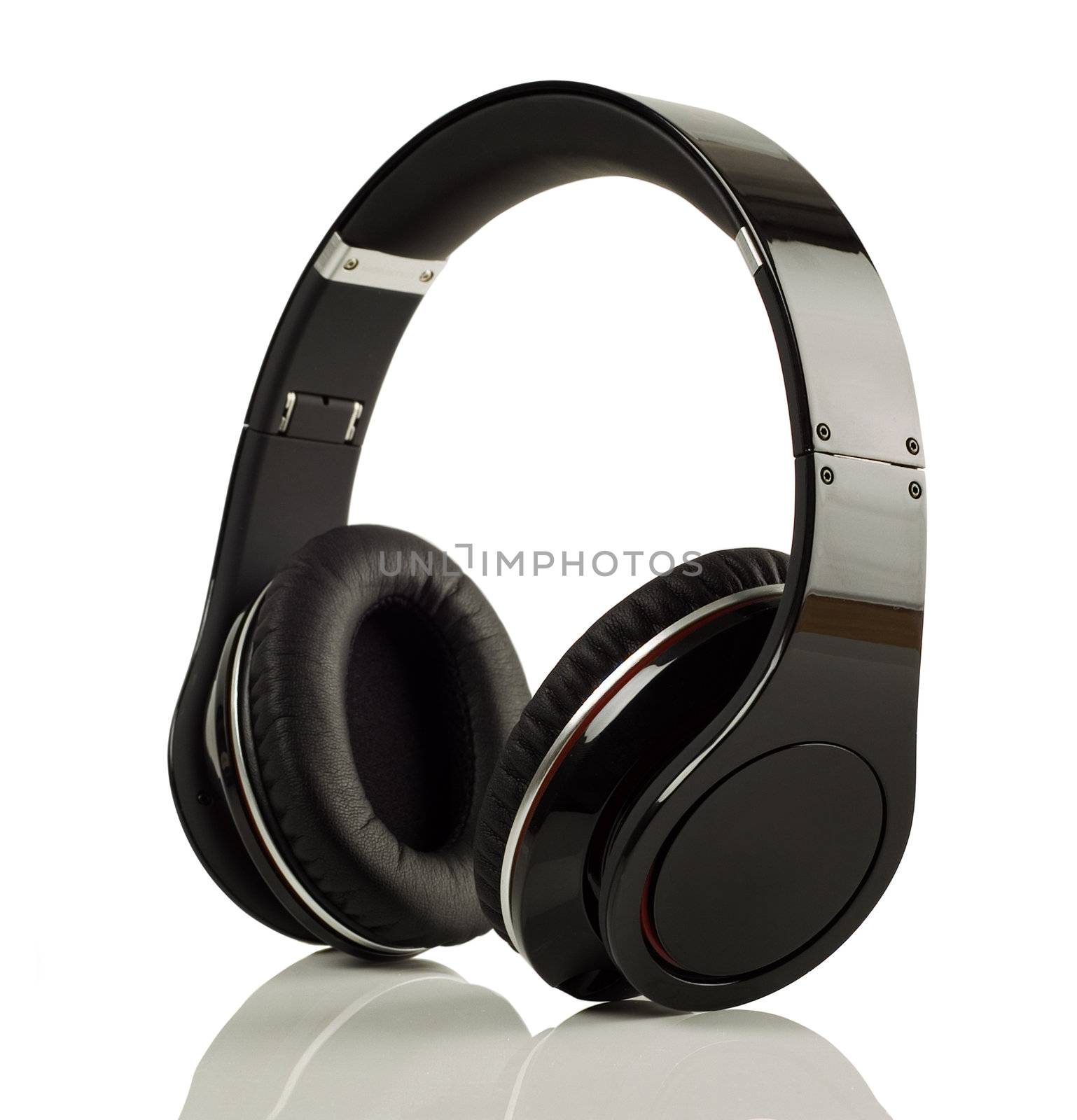 Modern music headphones on white by alistaircotton