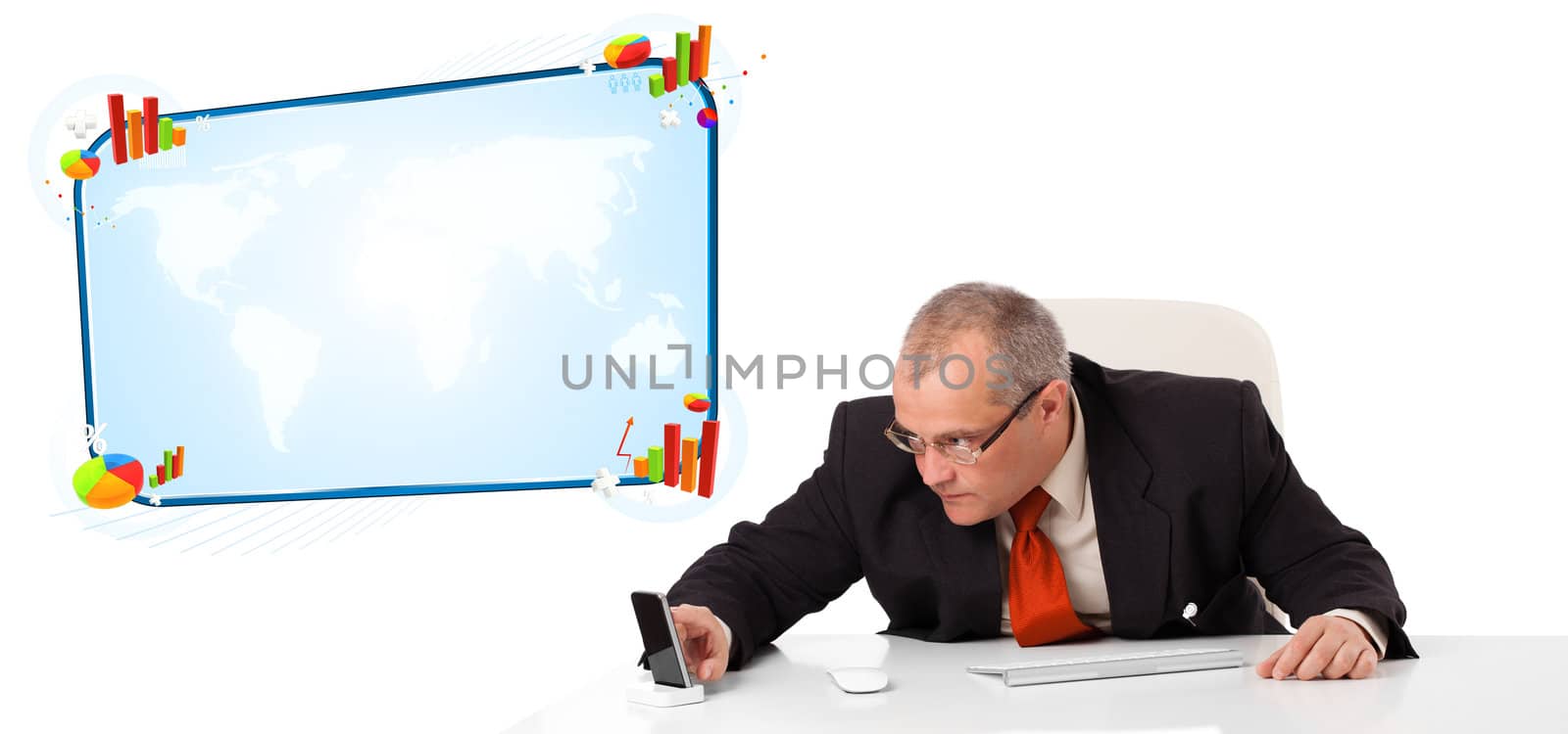 Businessman sitting at desk with copy space by ra2studio