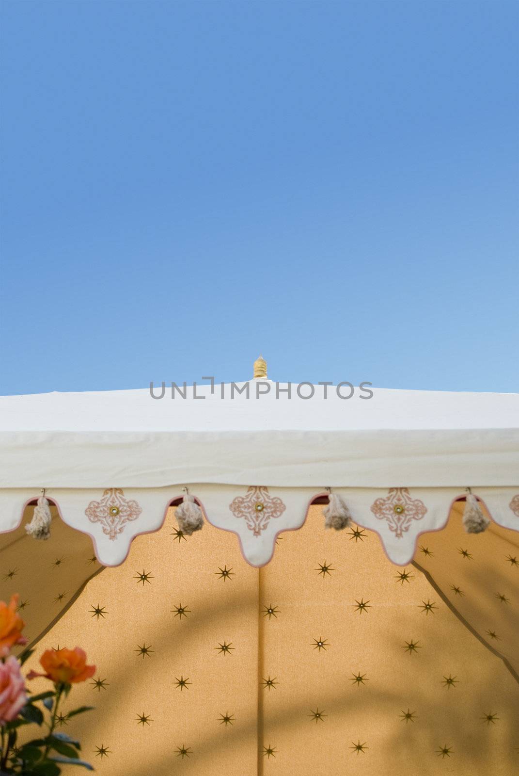 Wedding or garden party tent on blue sky