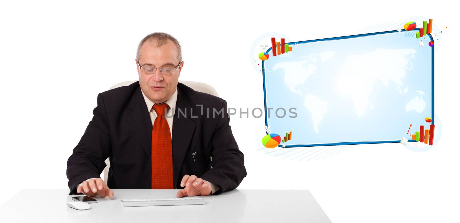 Businessman sitting at desk with copy space by ra2studio