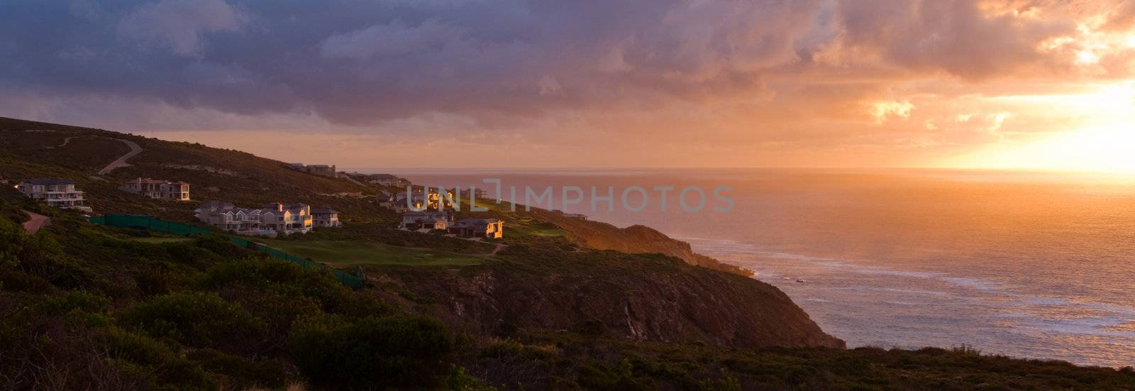 Panoramic landscape of seaside ocean or beach golf holiday resort