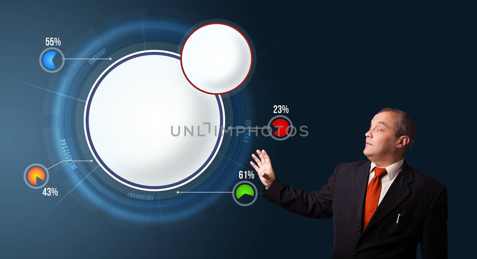 businessman presenting abstract modern pie chart with copy space by ra2studio