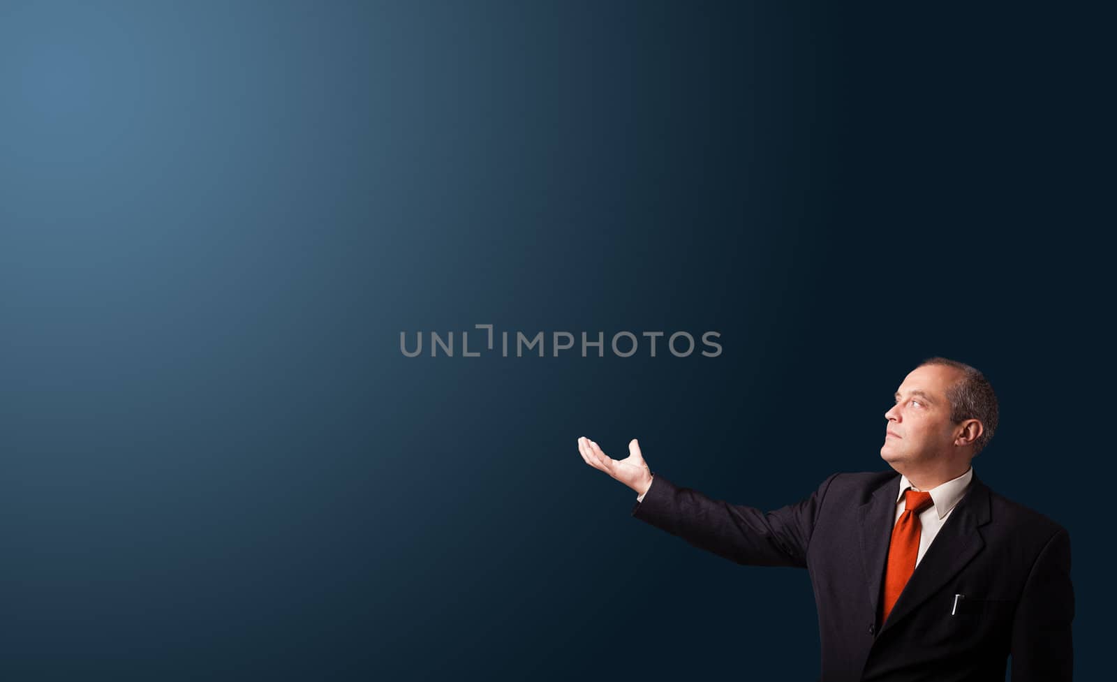 businessman in suit gesturing with copy space