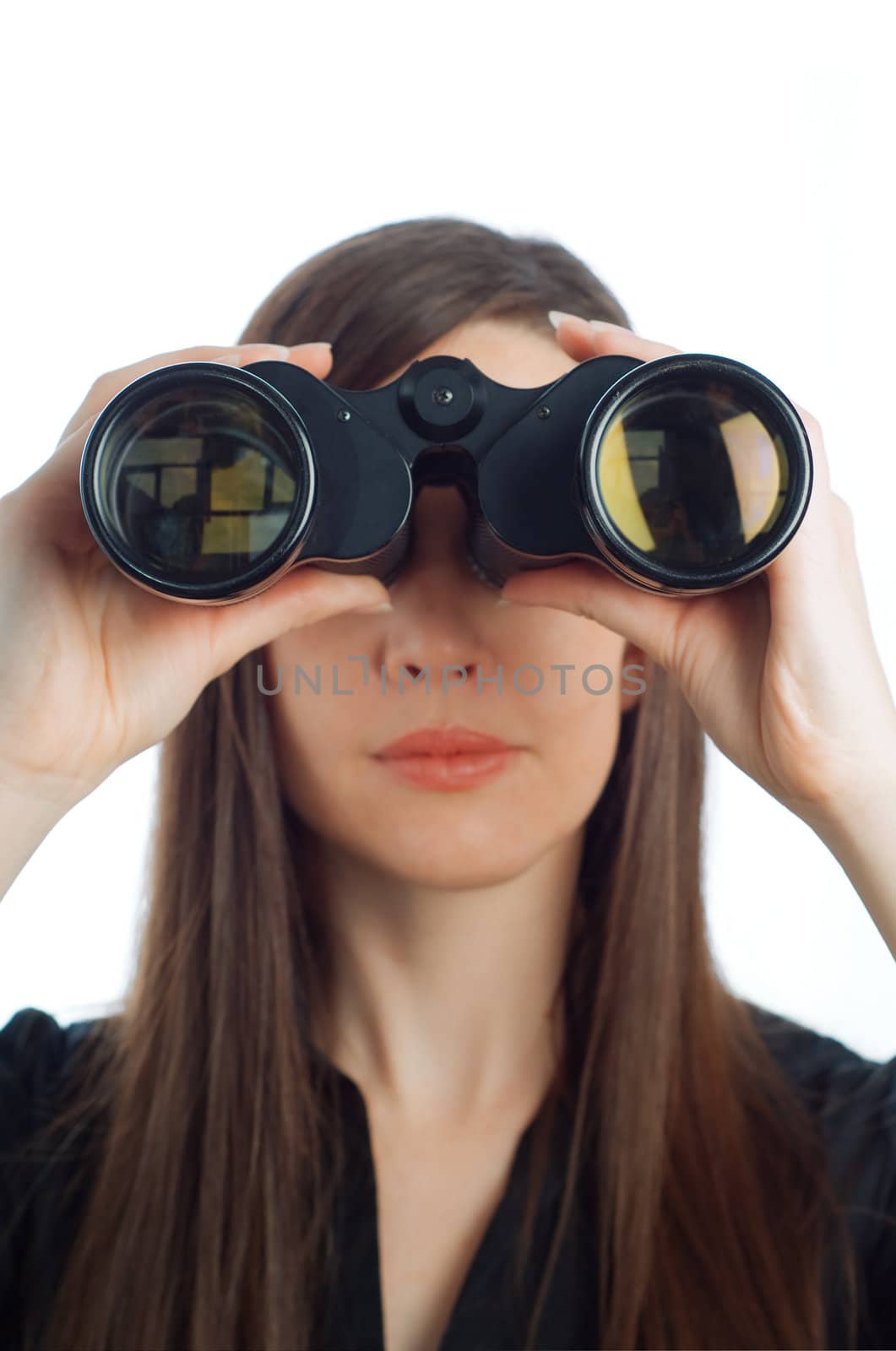 Business woman strategist with binoculars
