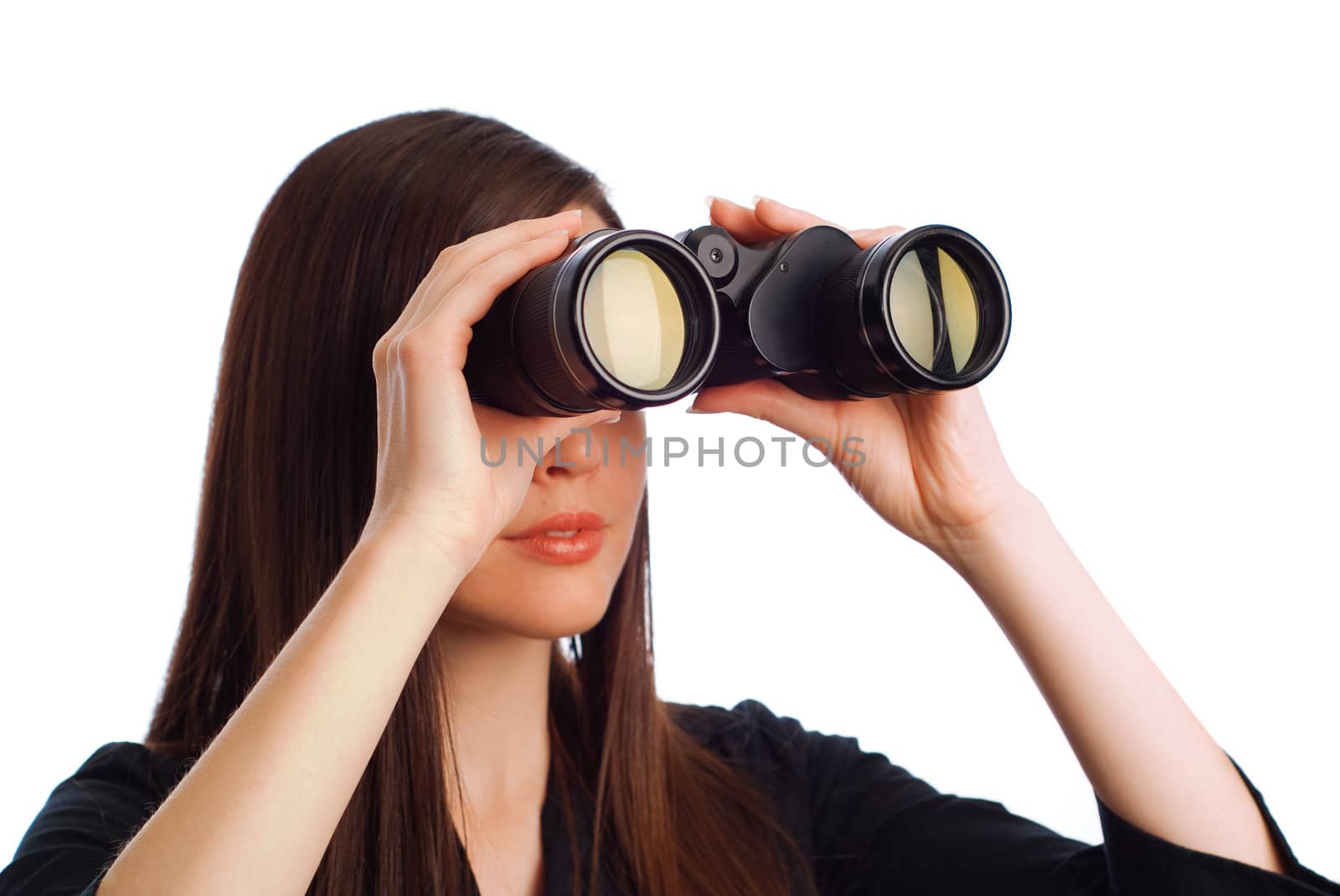 Business woman strategist with binoculars