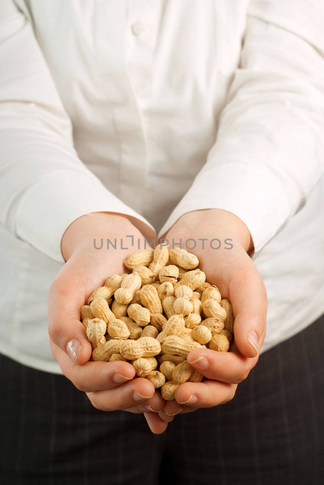Bad job businesswoman working for peanuts or very little money