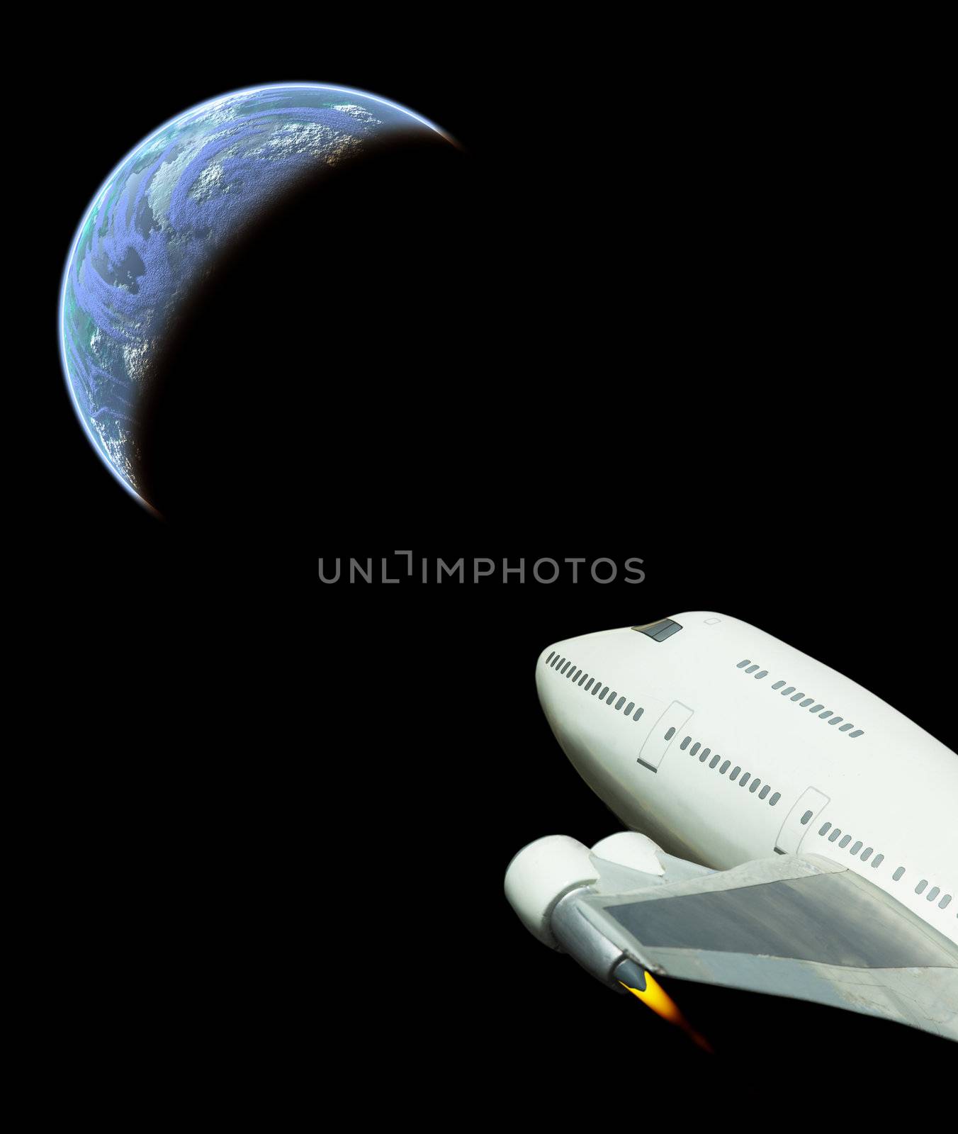 Rocket jumbo jet in space flight back to earth