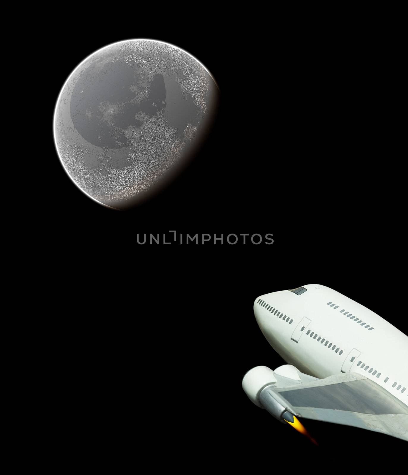 Rocket jumbo jet in space flight to the moon