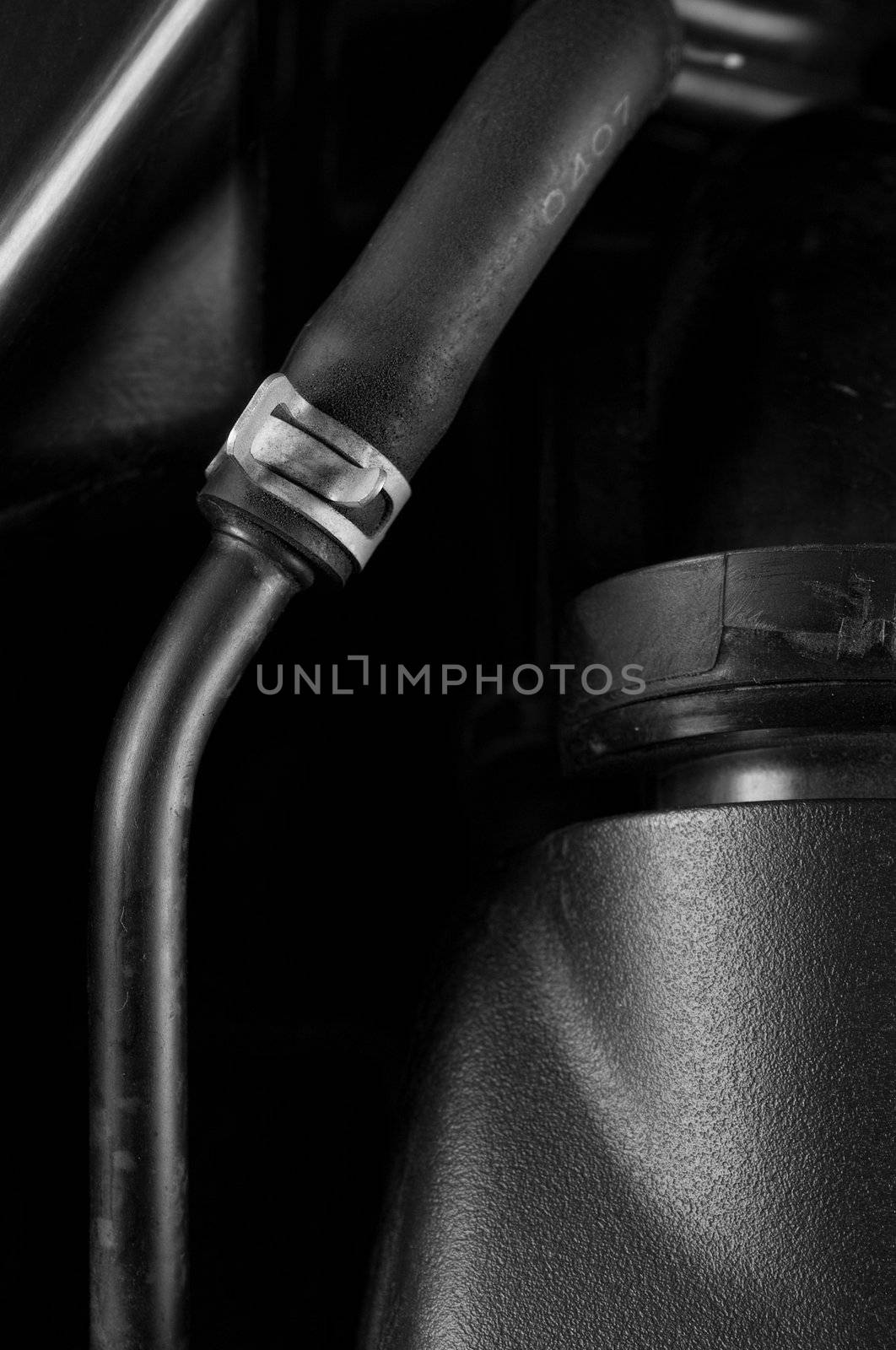 Car engine hose and parts diy maintenance concept theme in black and white