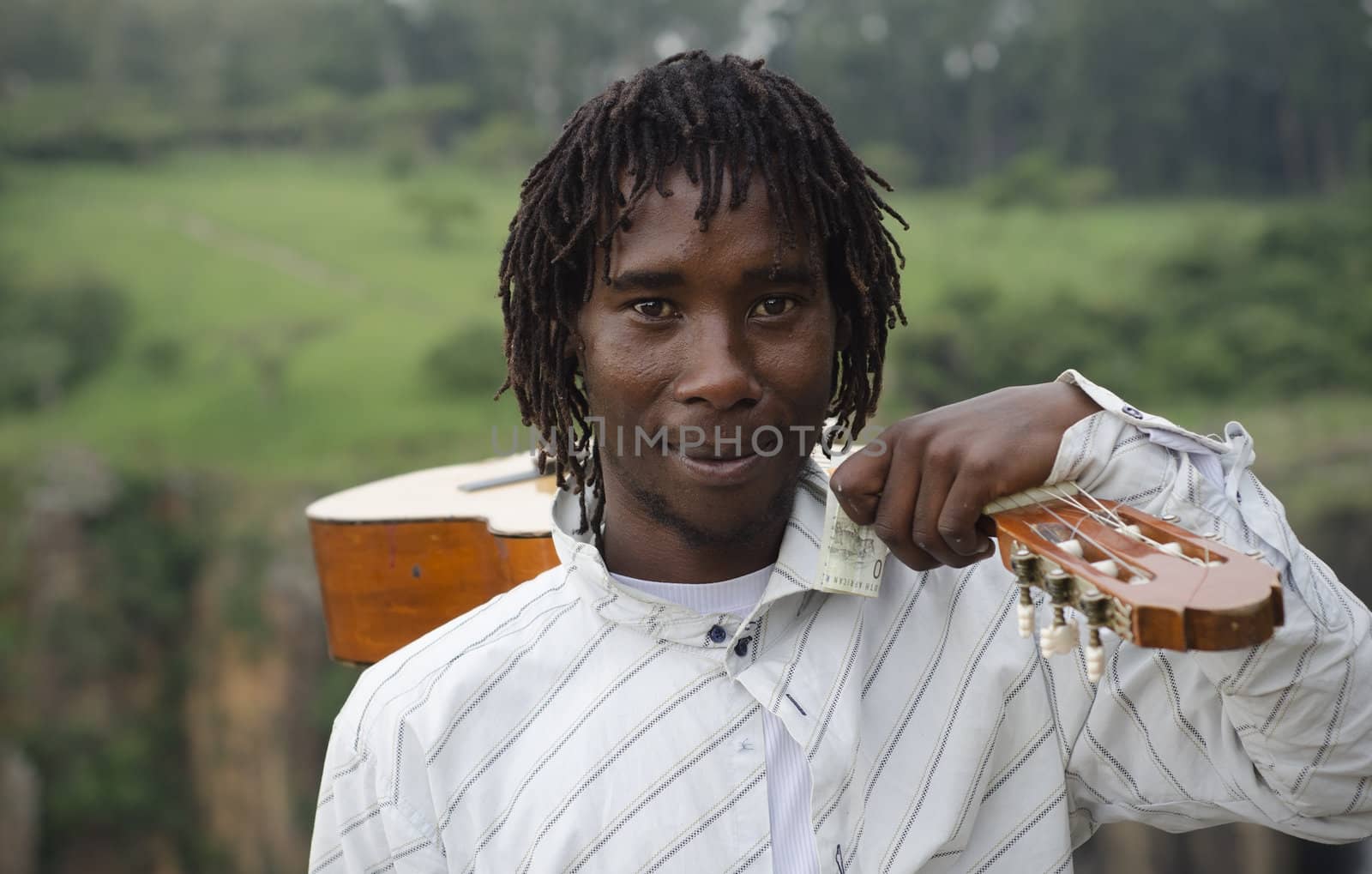 African busker in Howick, KwaZulu-Natal at Howick Falls