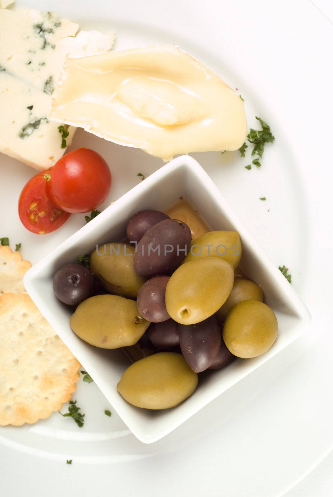 Cheese platter with olives