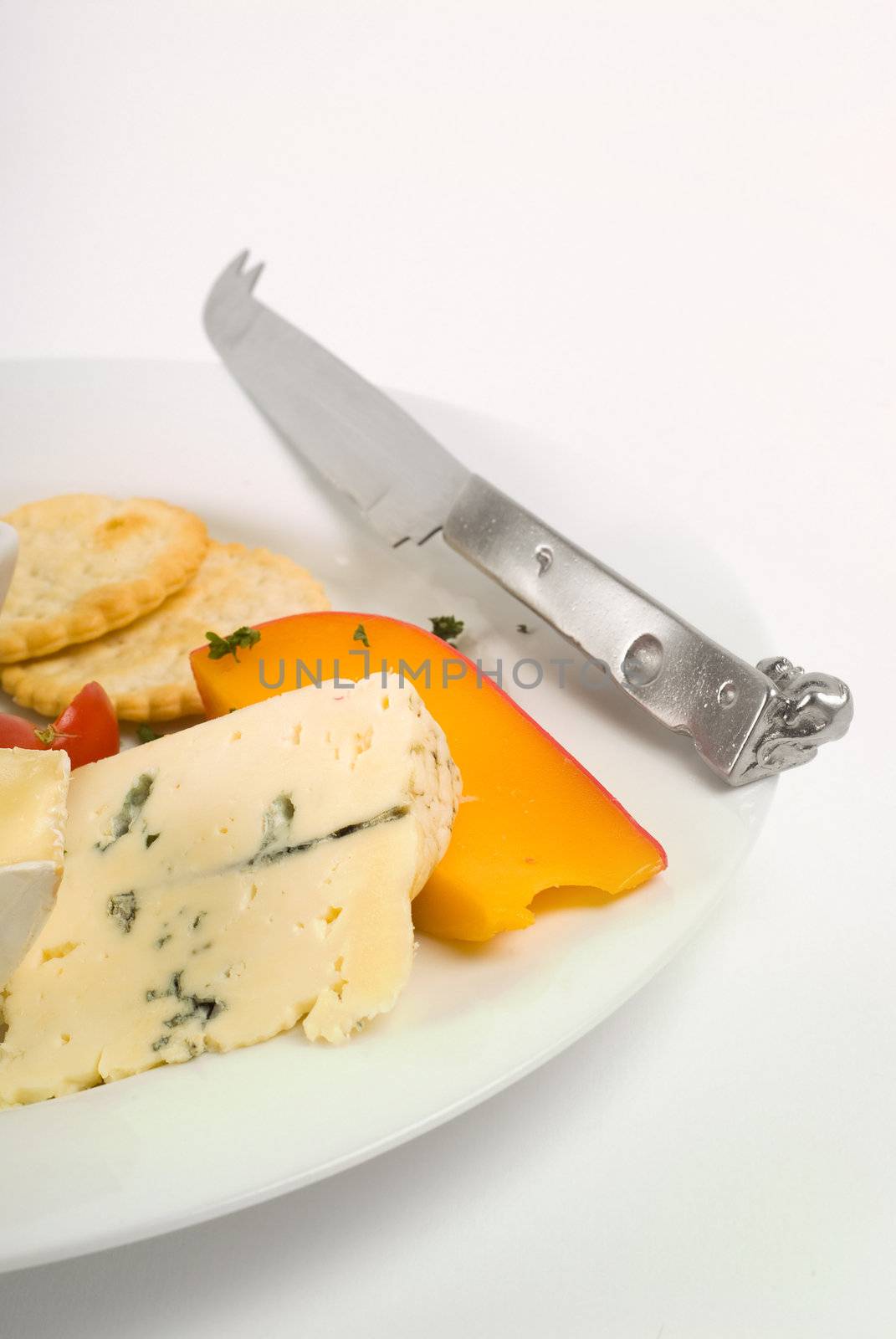 Cheese platter with various cheeses and knife