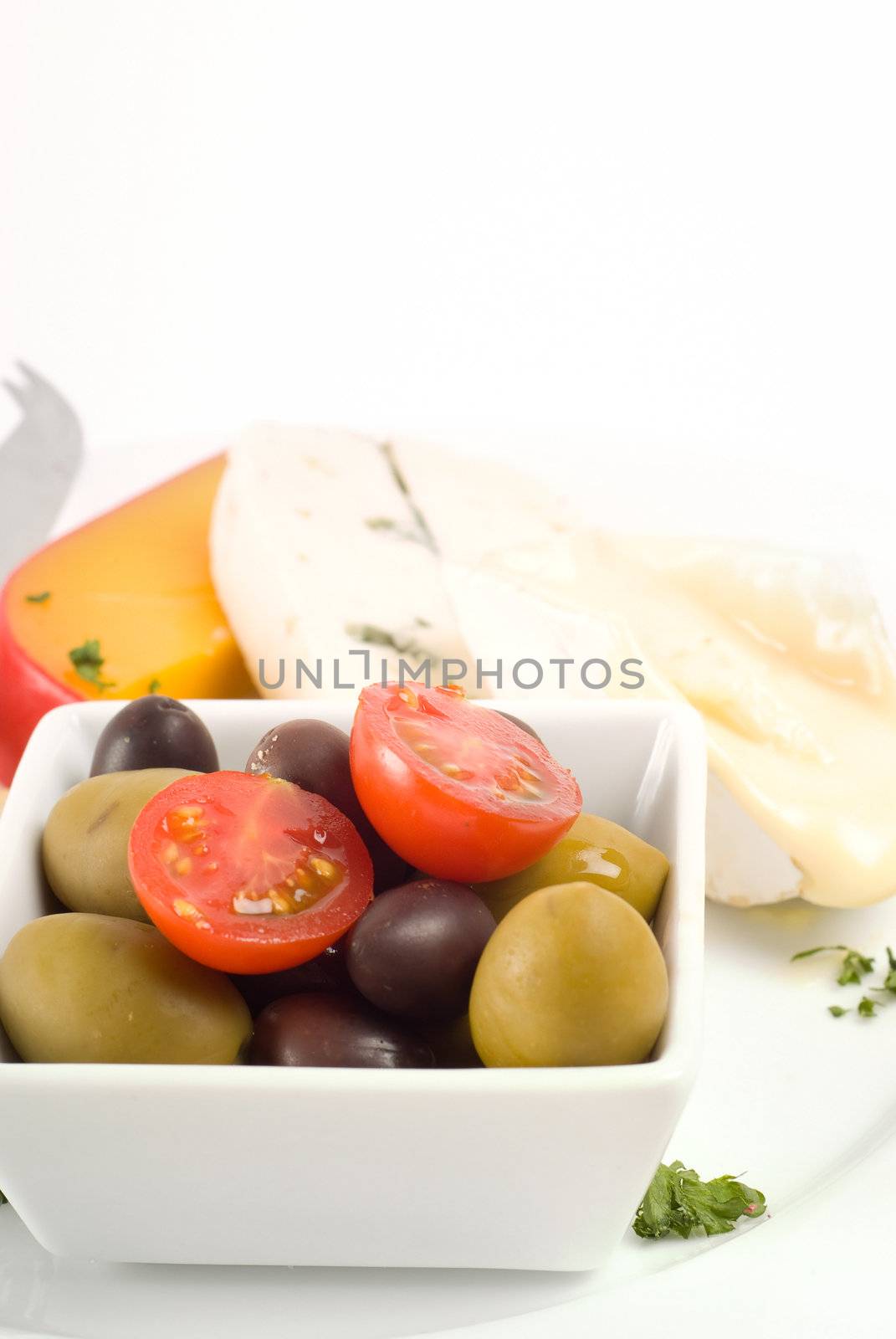 Cheese platter with olives