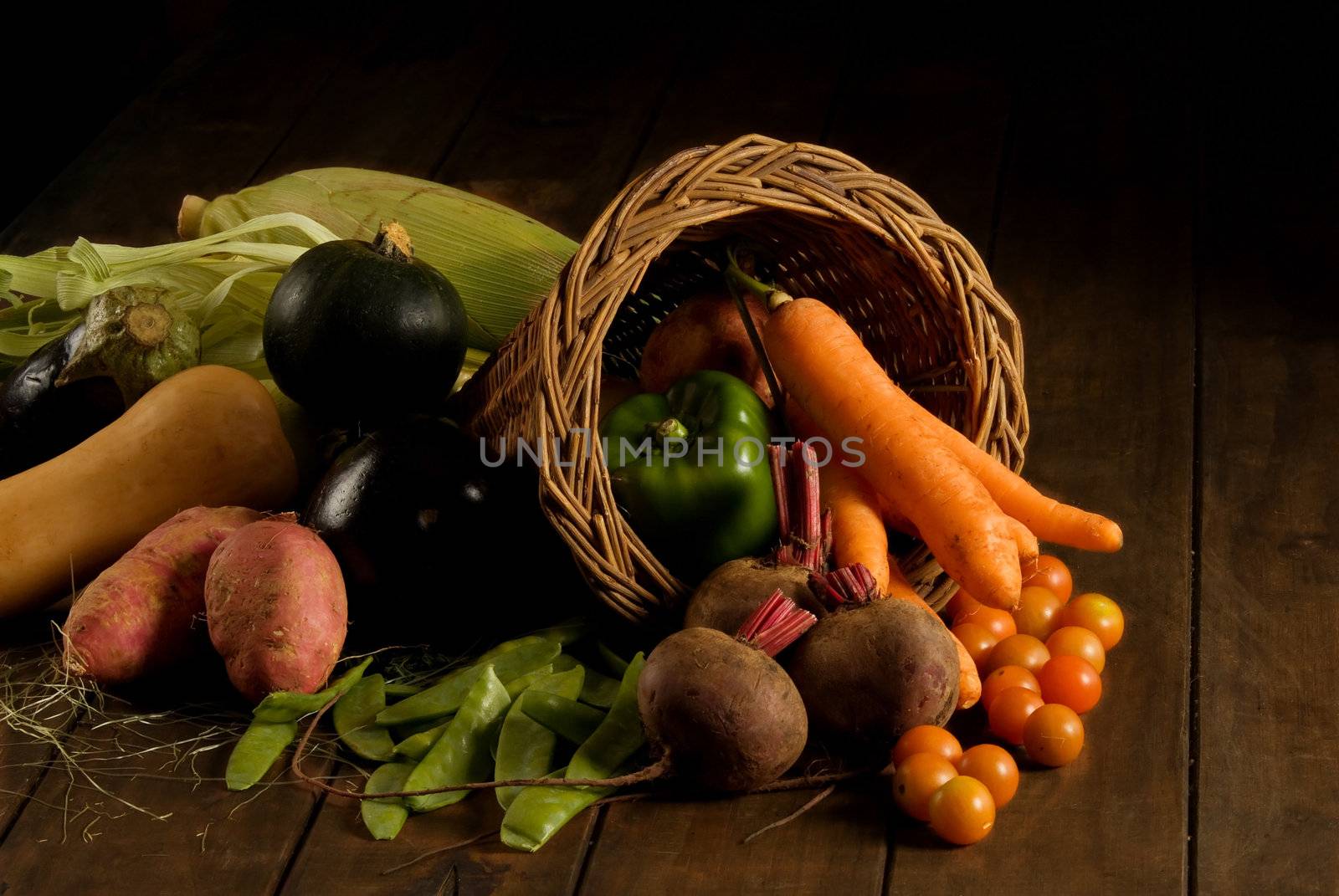 Basket filled with fruit and vegetables