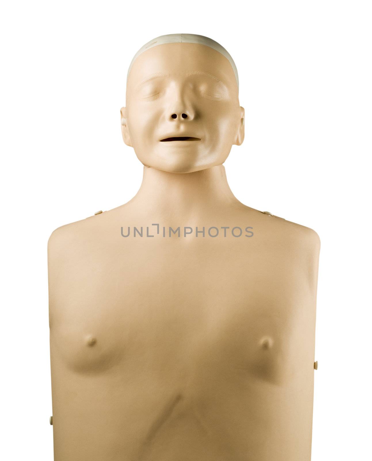 First aid medical practice mannequin or dummy isolated on white