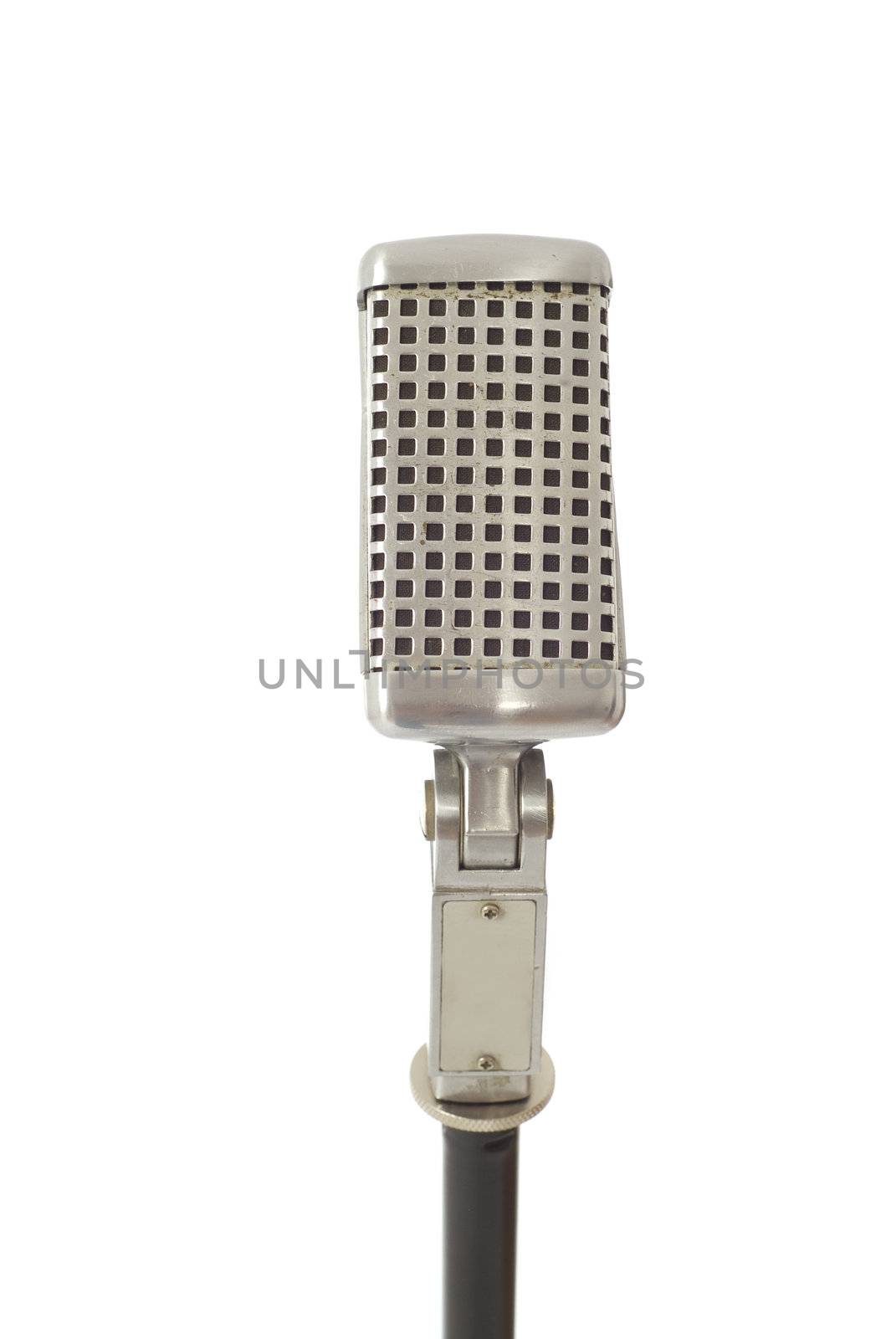 Vintage recording, announcing or singing microphone isolated on white