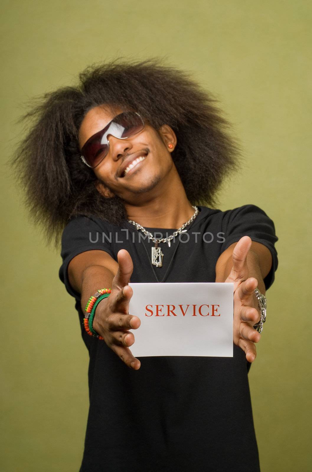 African American Male Posing with Card, Service