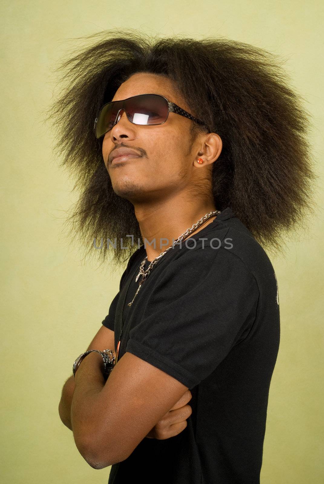 Close-Up of Happy Young African American Man Wearing Sunglasses