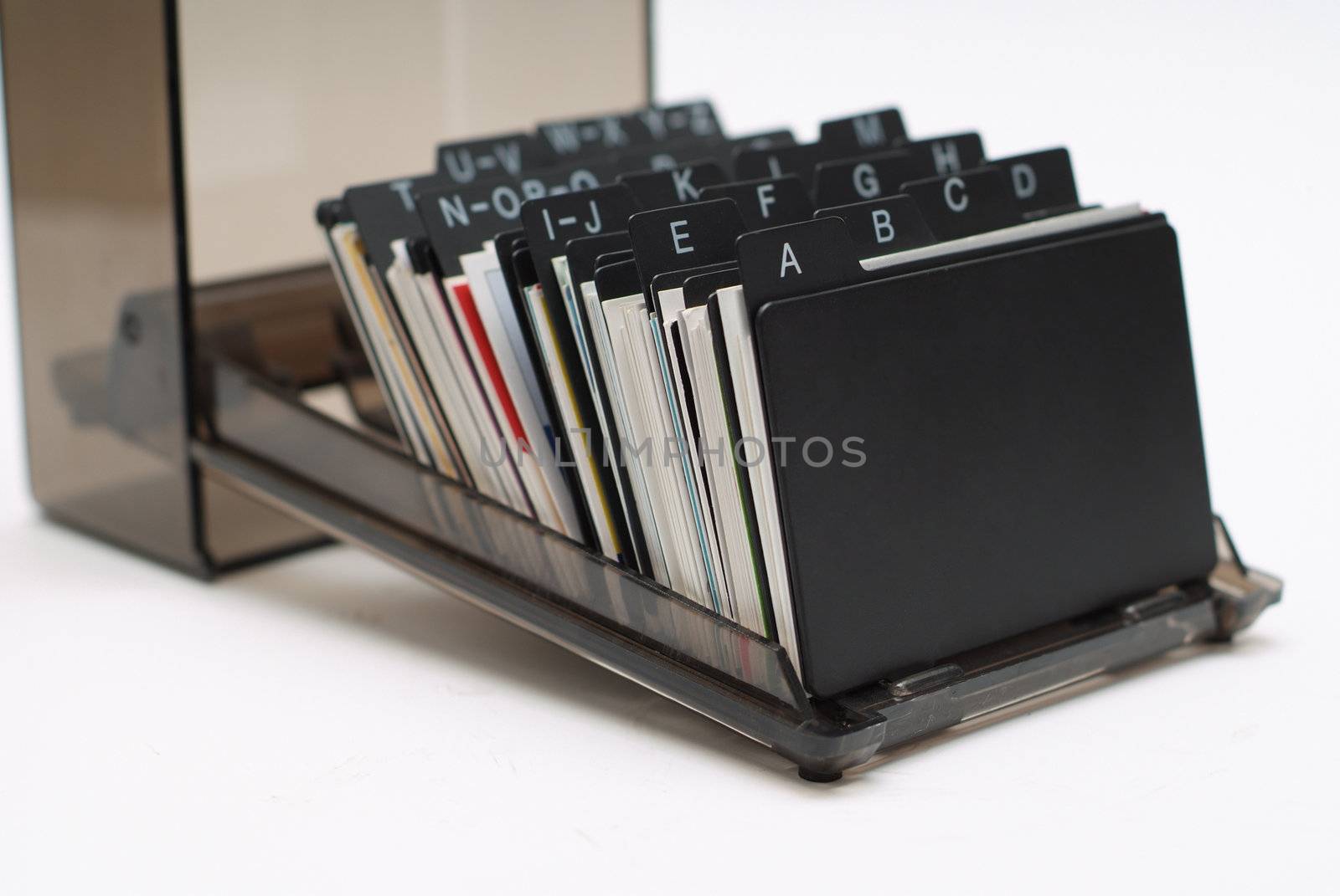 Business card holder general with focuse on letter A