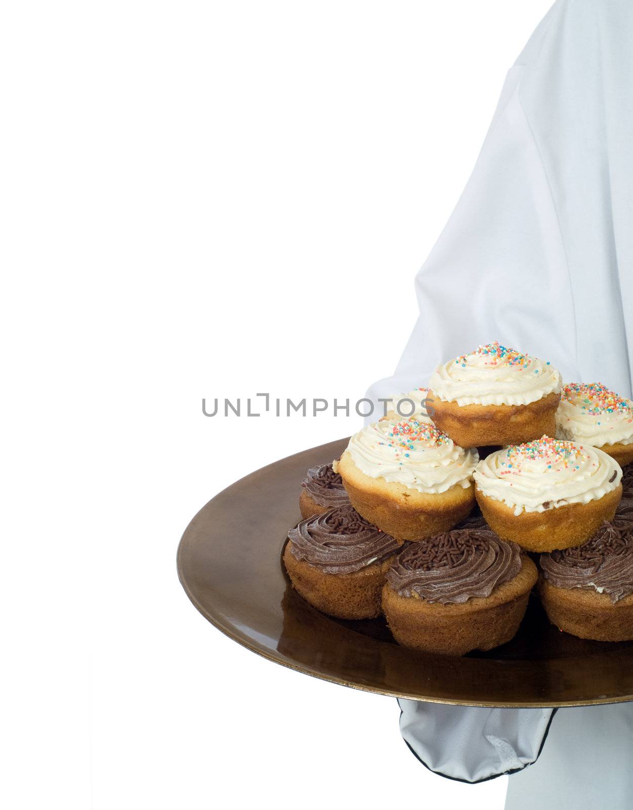 Chef or waiter serving cupcake cookies