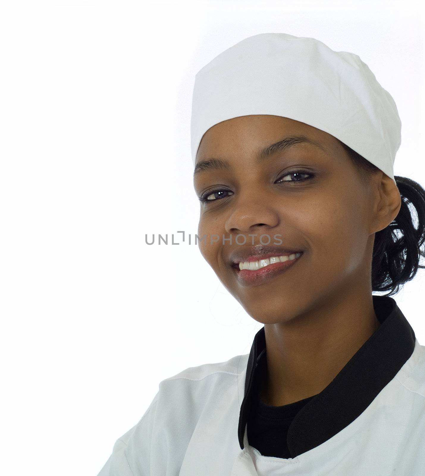 African American female woman black professional chef isolated on white