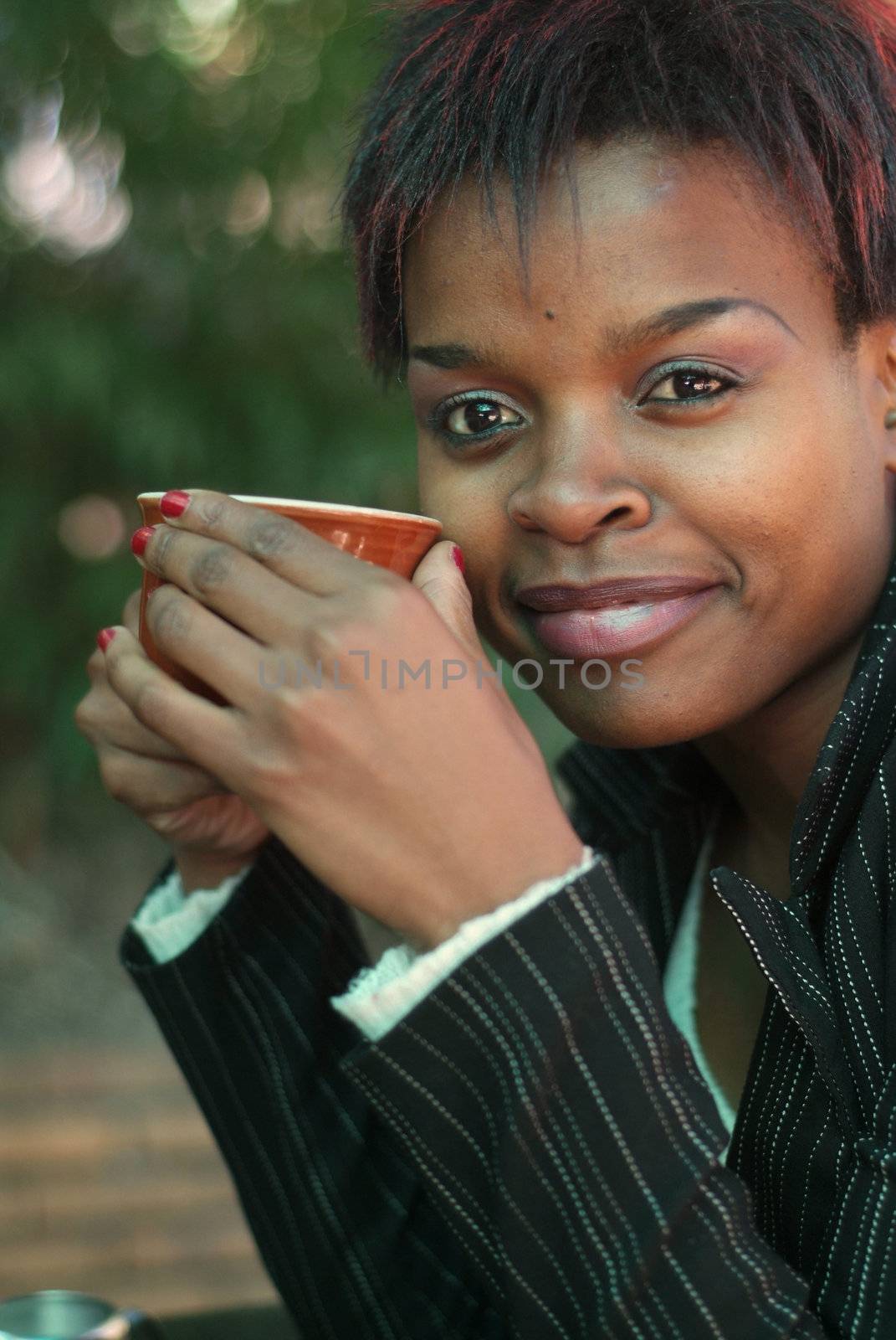 African American businesswoman portrait with coffee