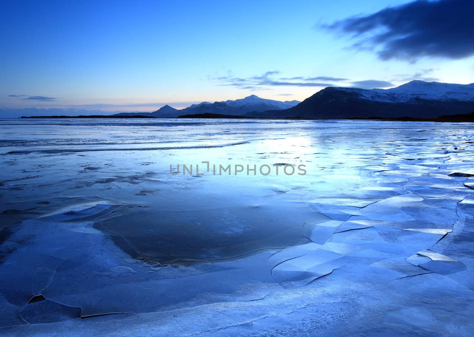 Ice shapes in the east fjords iceland at sunset in winter