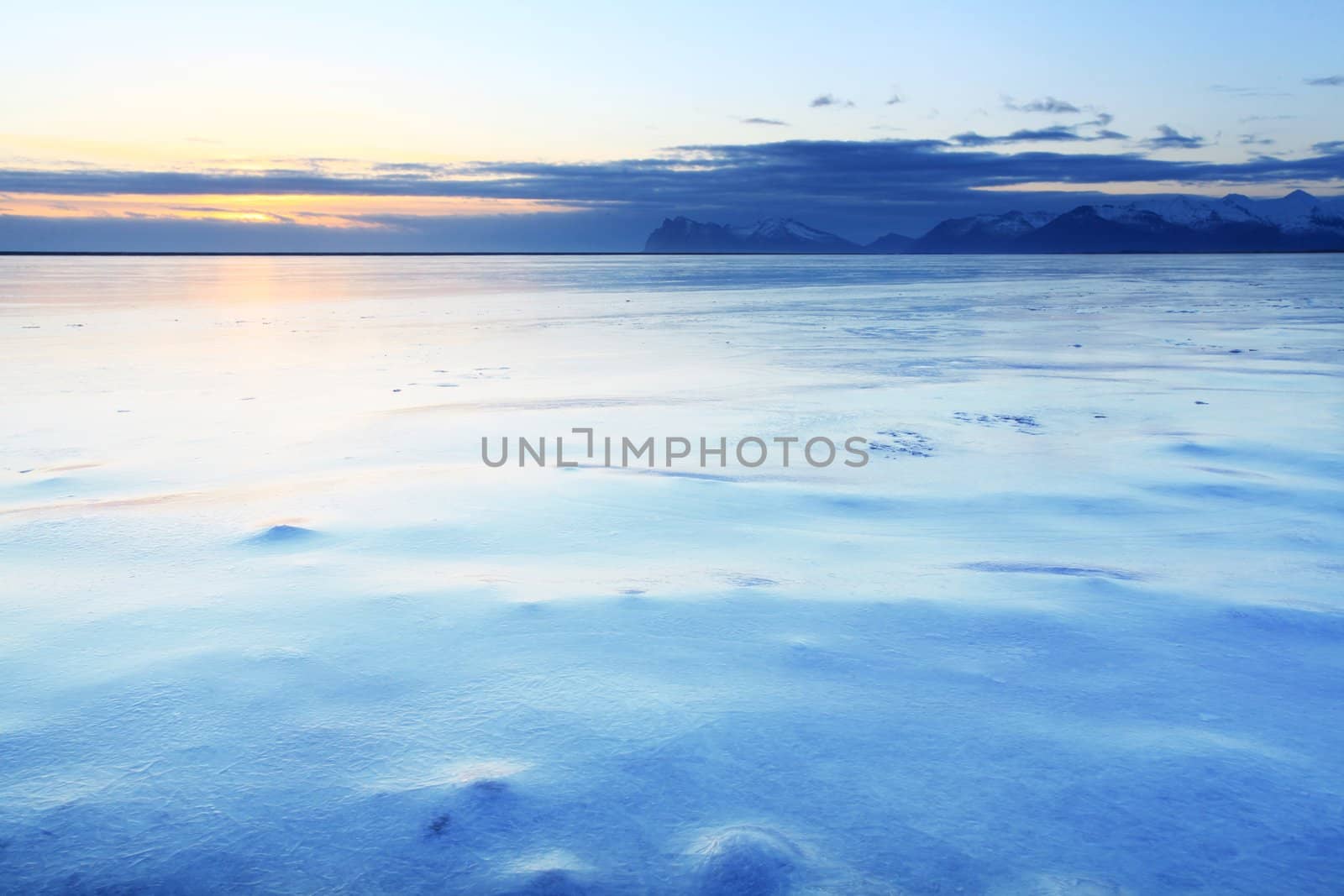 Ice shapes in the east fjords iceland at sunset in winter