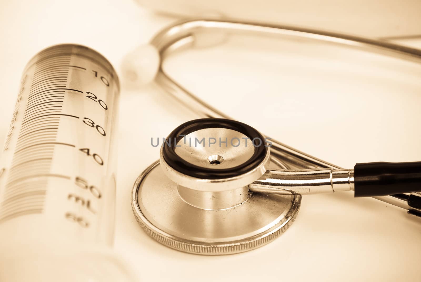 A stethoscope in front of medical