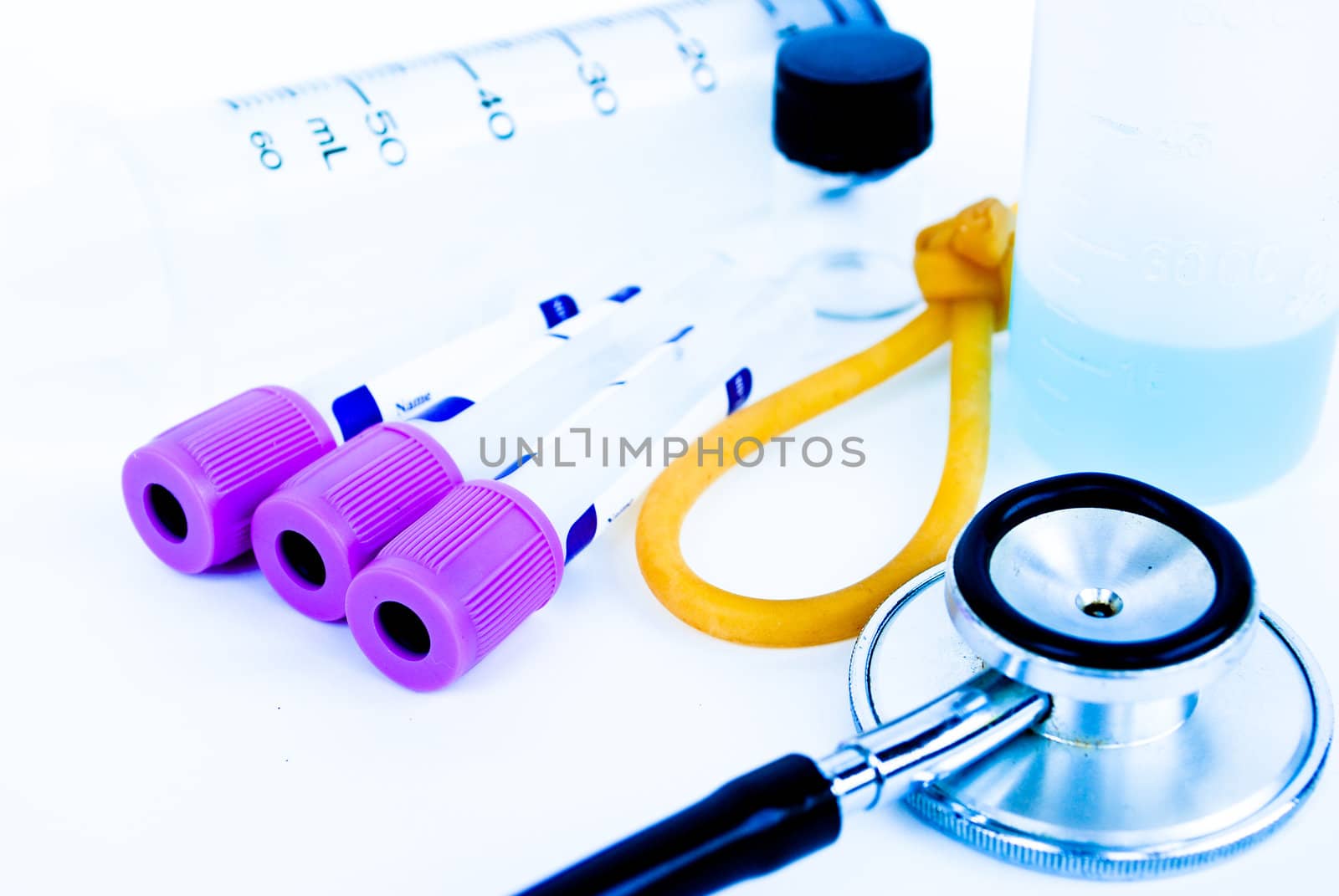 A stethoscope in front of medical