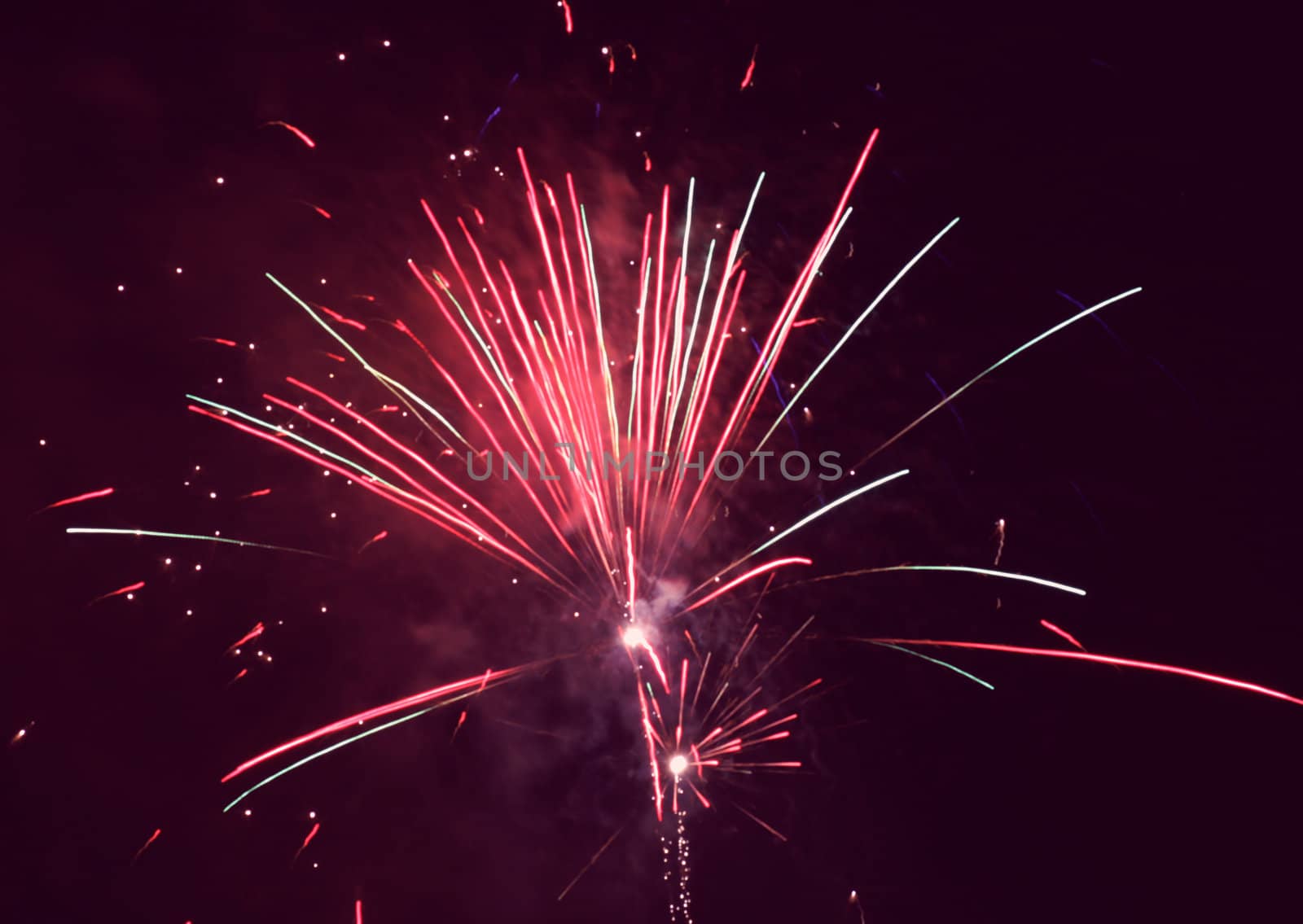 holiday fireworks in night sky