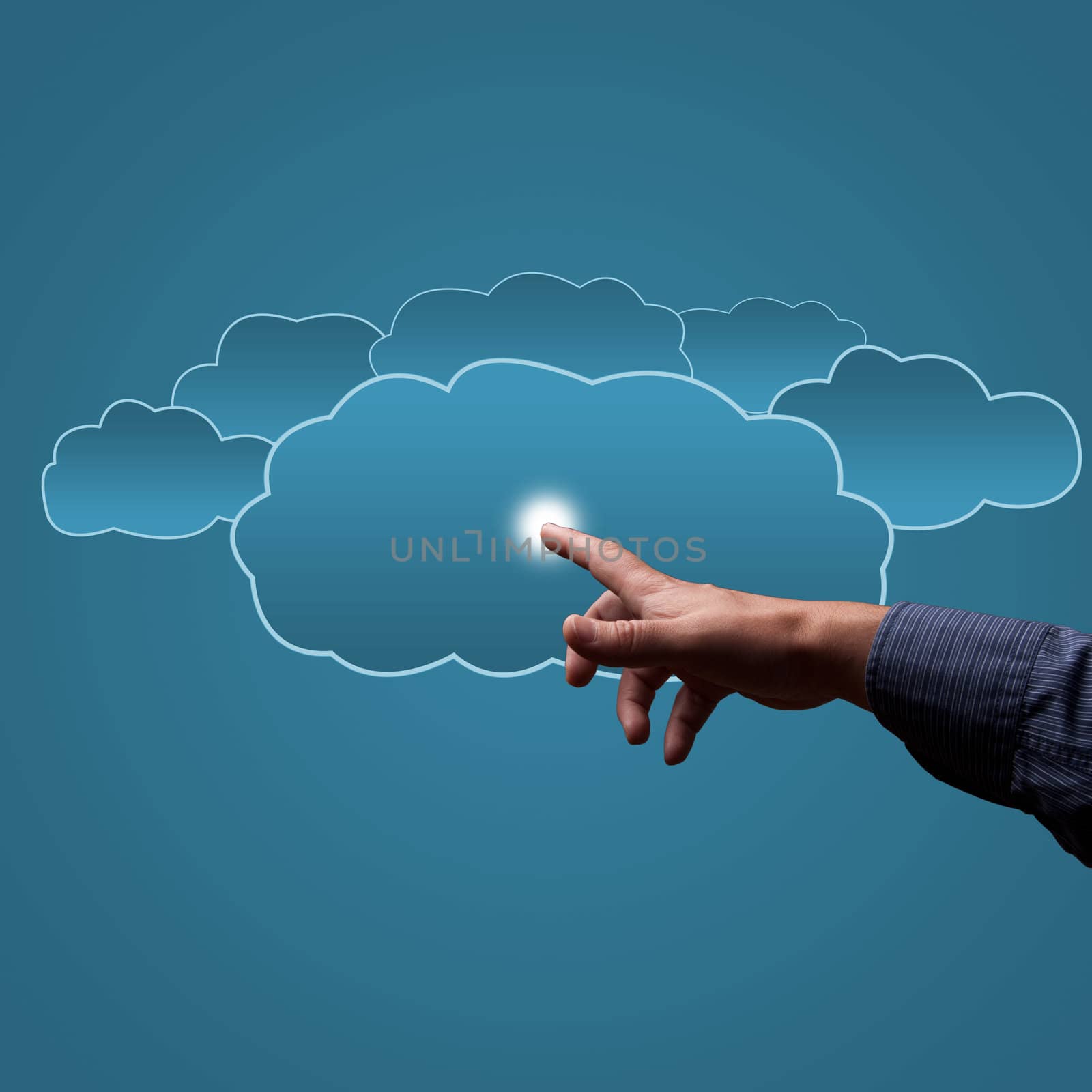 finger touches the clouds, the concept of cloud computing, place for text