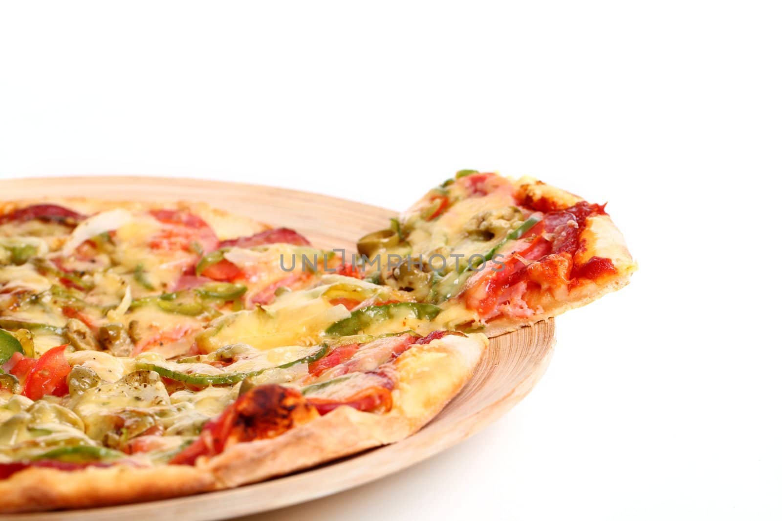 Fresh italian pizza in a plate isolated over white background