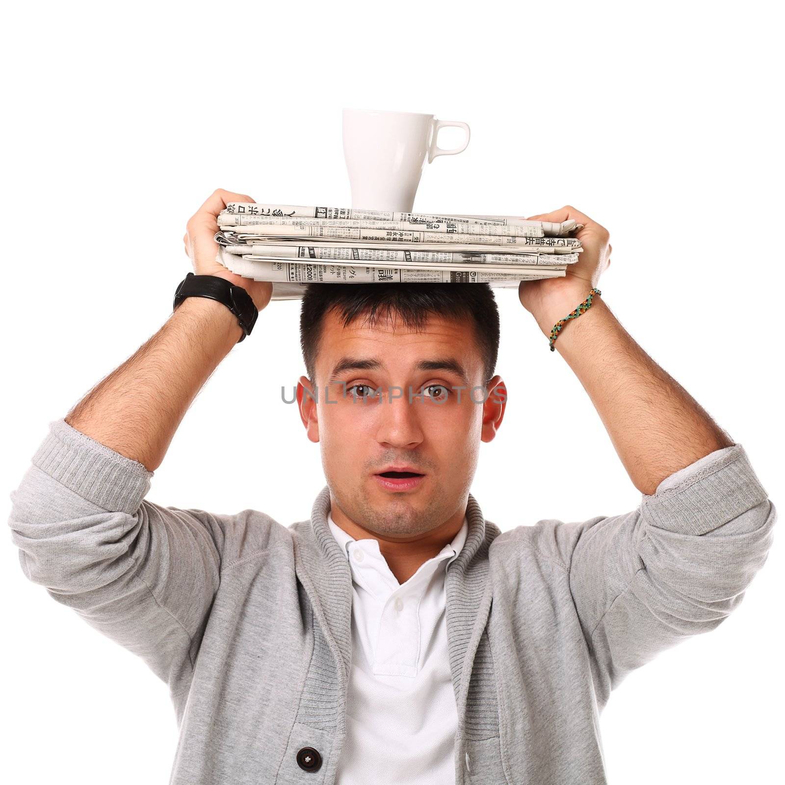 Young caucasian handsome man confused isolated over white background