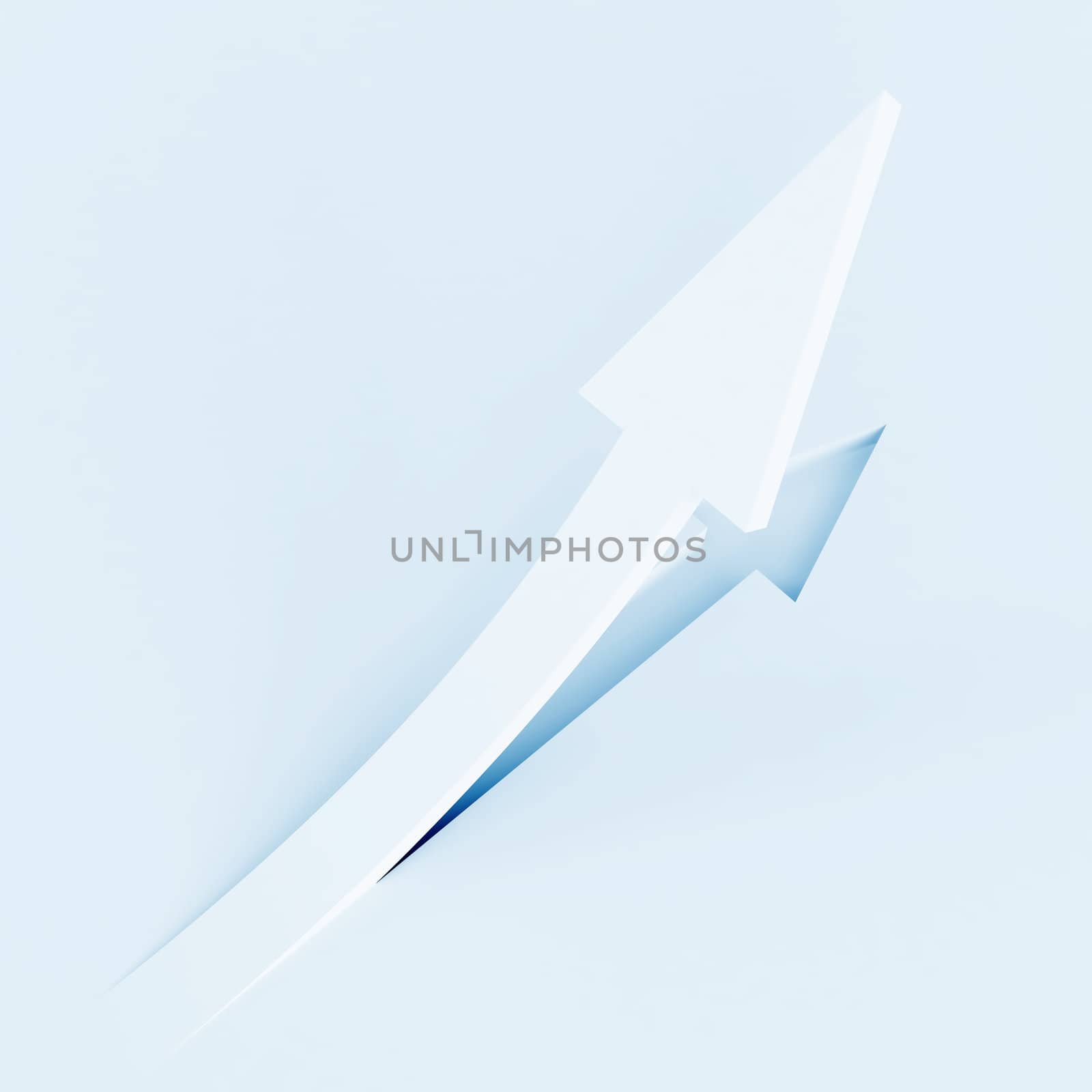 white pointer, going up on a light blue background