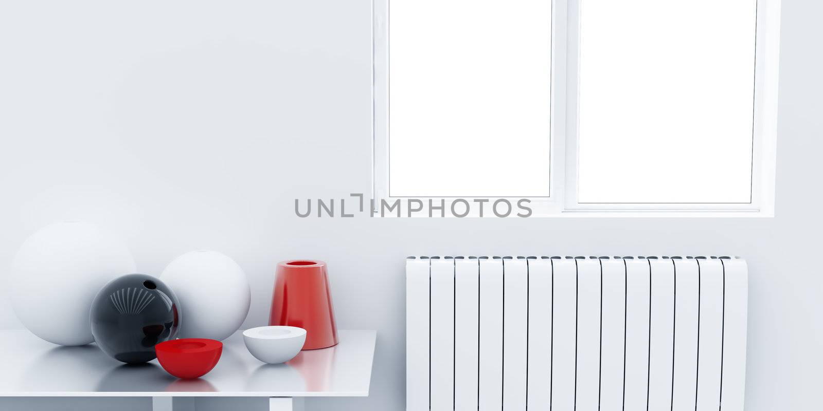 room with a window and vases on the table by Serp