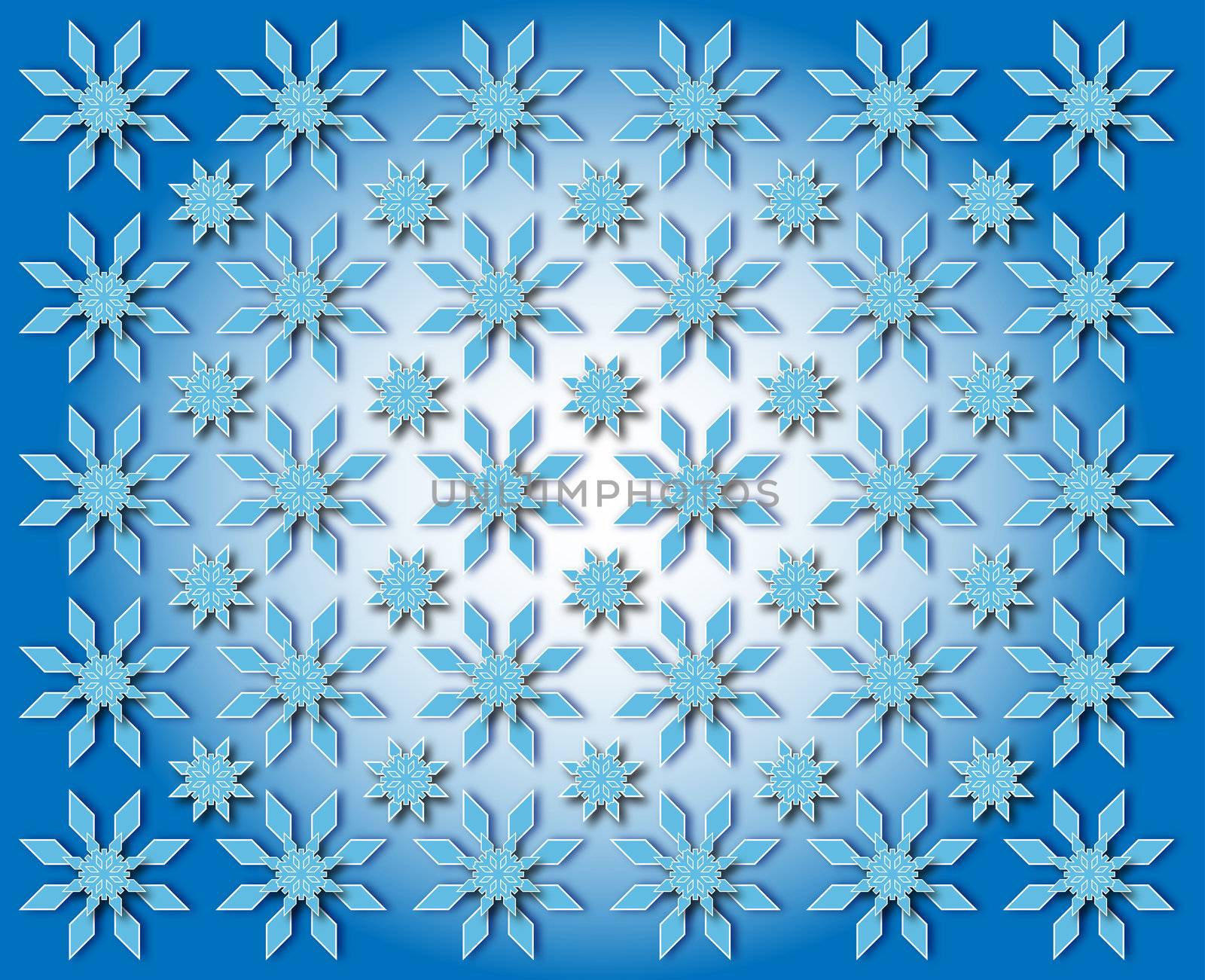 stars in the shape of snowflakes on a blue winter background