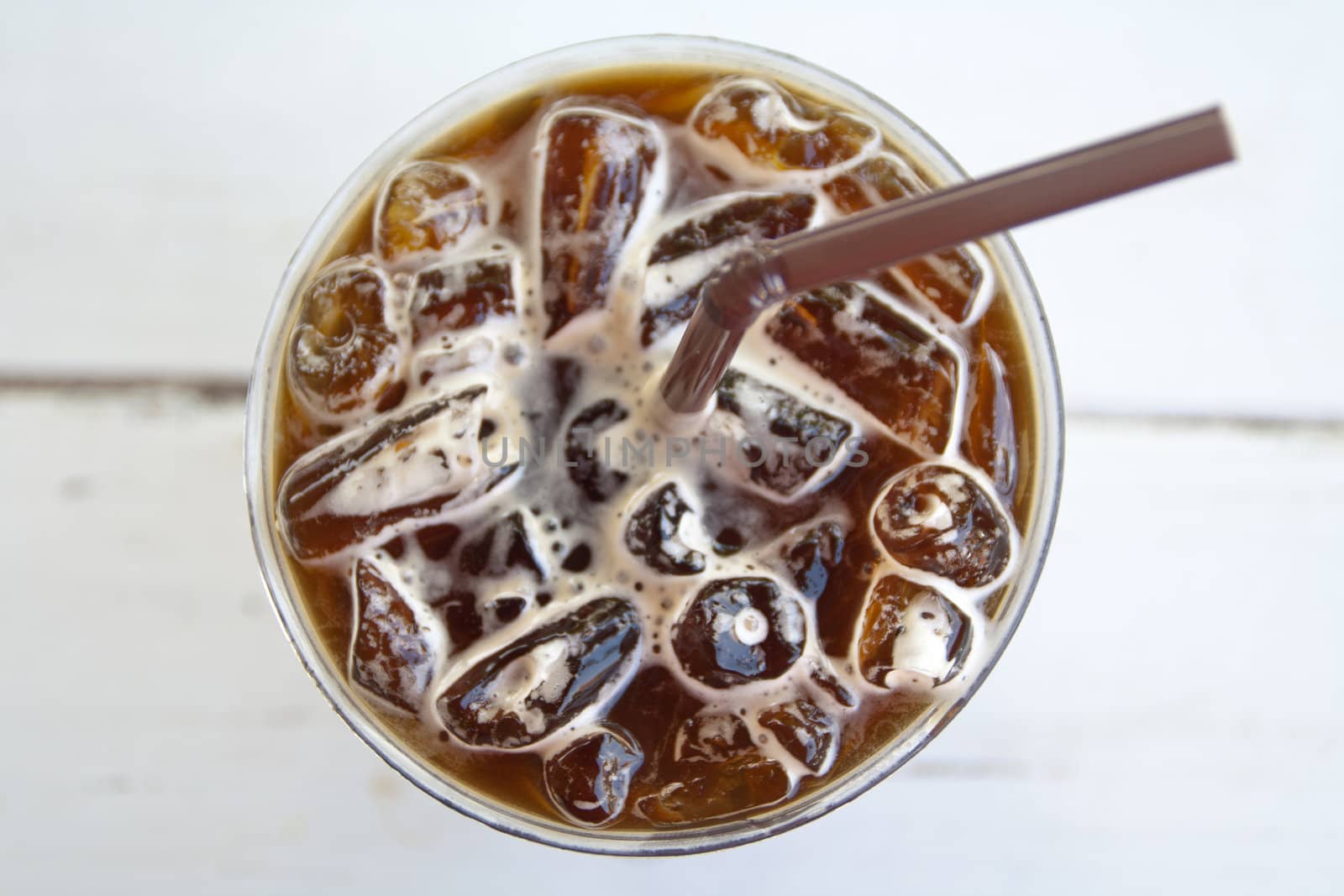 Iced coffee,  Drinking straw and Glass cloth.