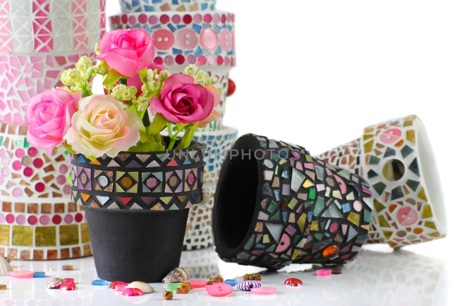 Rose and mosaic flower pot  I made myself mosaic flower pot