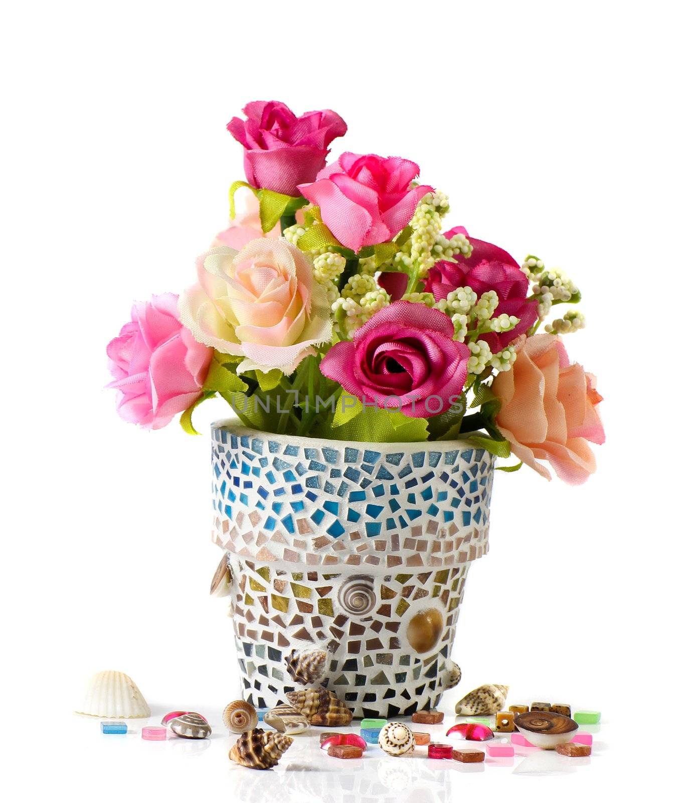 Rose and mosaic flower pot  I made myself mosaic flower pot by Myimagine