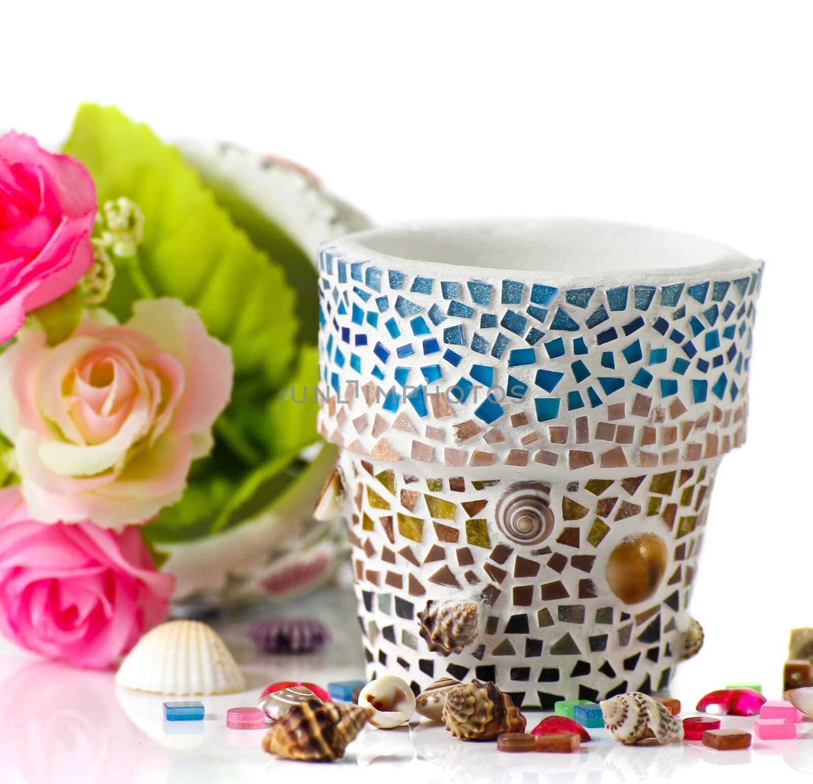 Rose and mosaic flower pot  I made myself mosaic flower pot by Myimagine