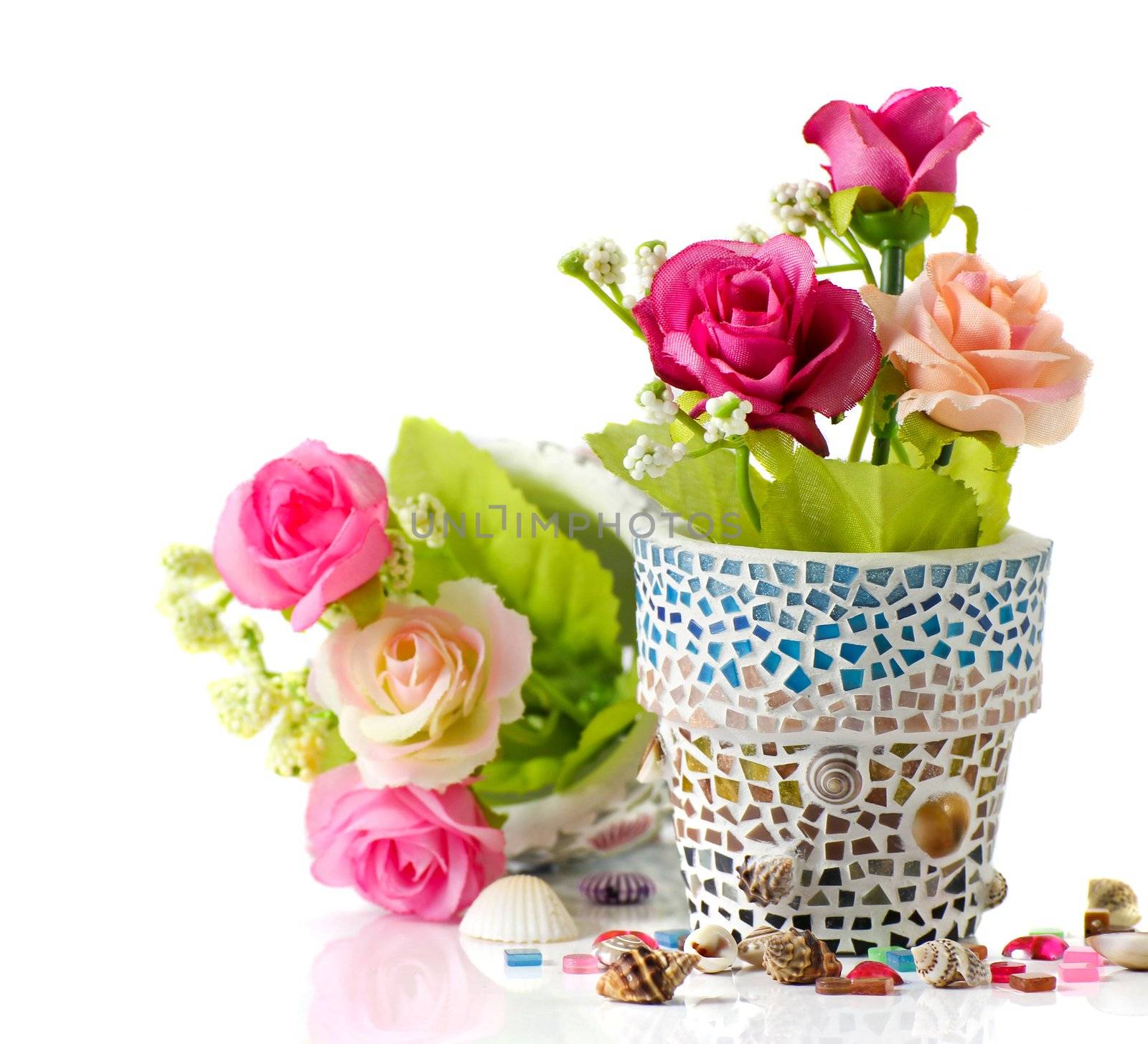 Rose and mosaic flower pot  I made myself mosaic flower pot by Myimagine