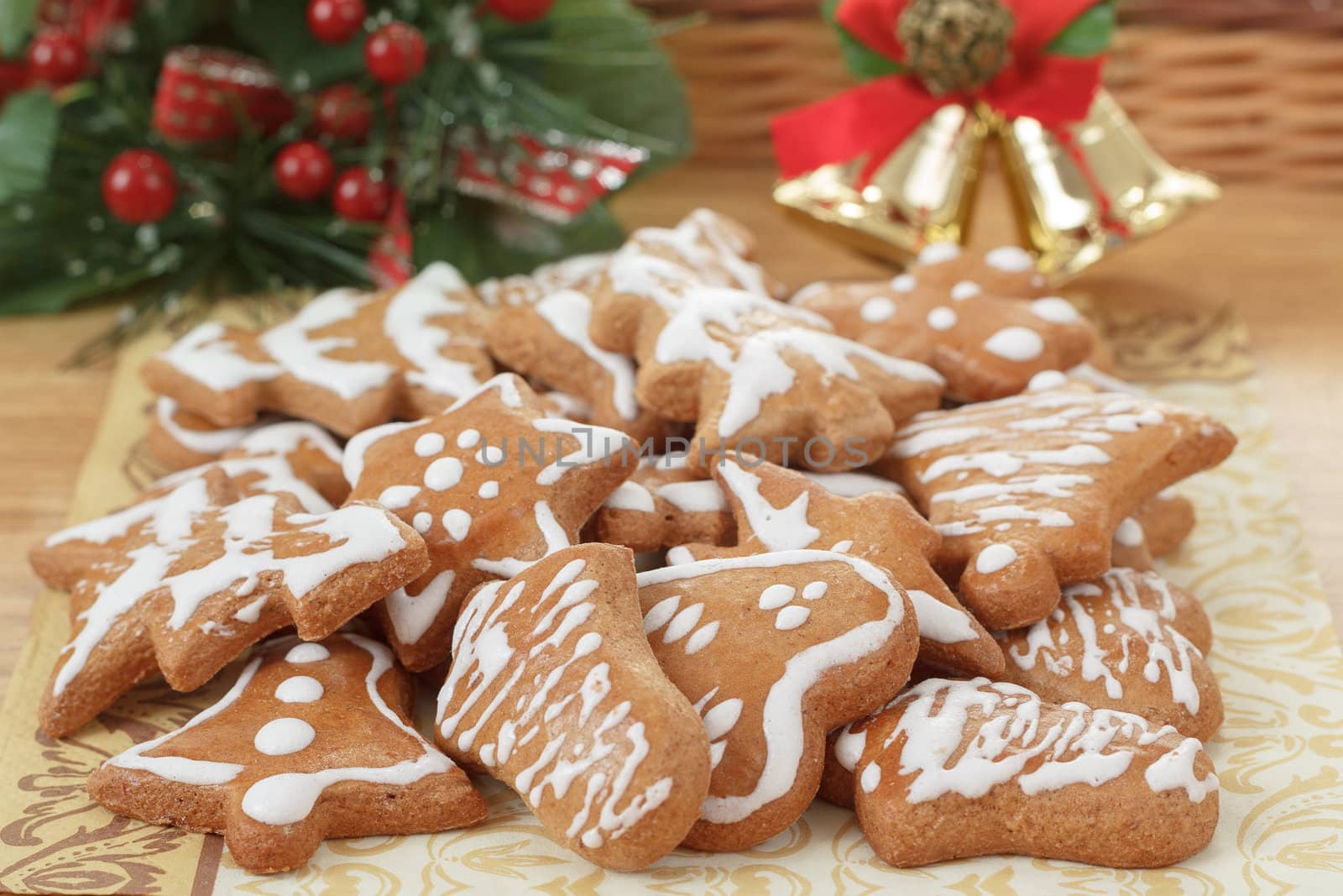 homemade gingerbreads and decoration on wooden table
