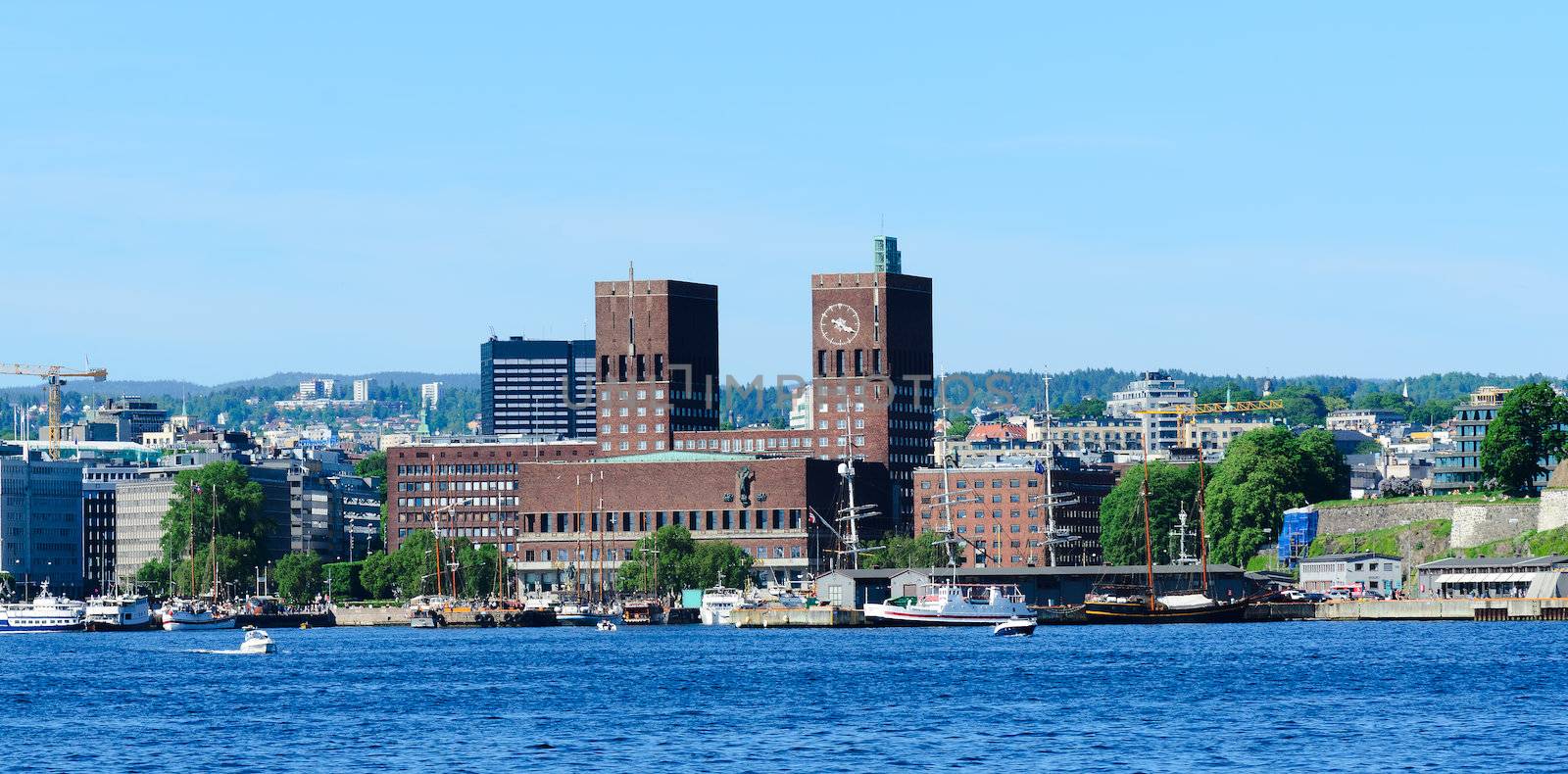 Panorama on Oslo City Hall in central Oslo Norway