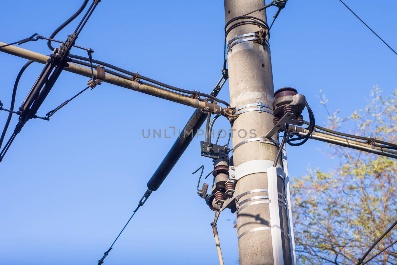 Overhead electrical power cables on pylon power pole