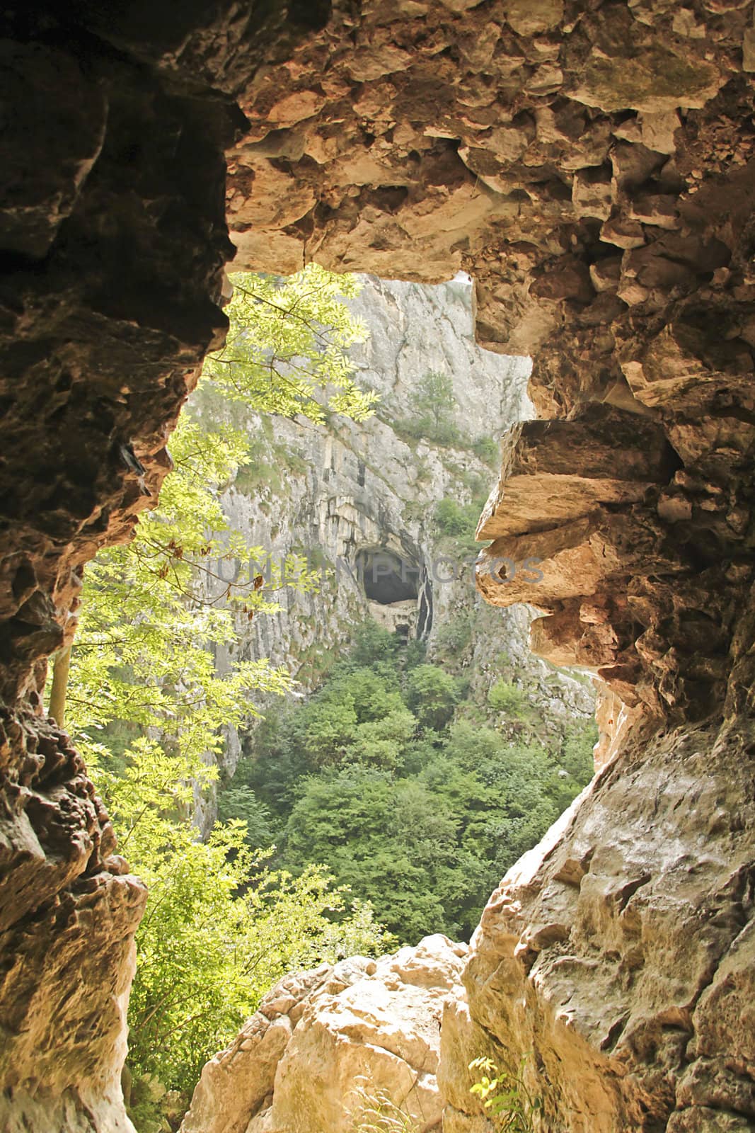 View from a cave in the Turda Gorges in Transylvania