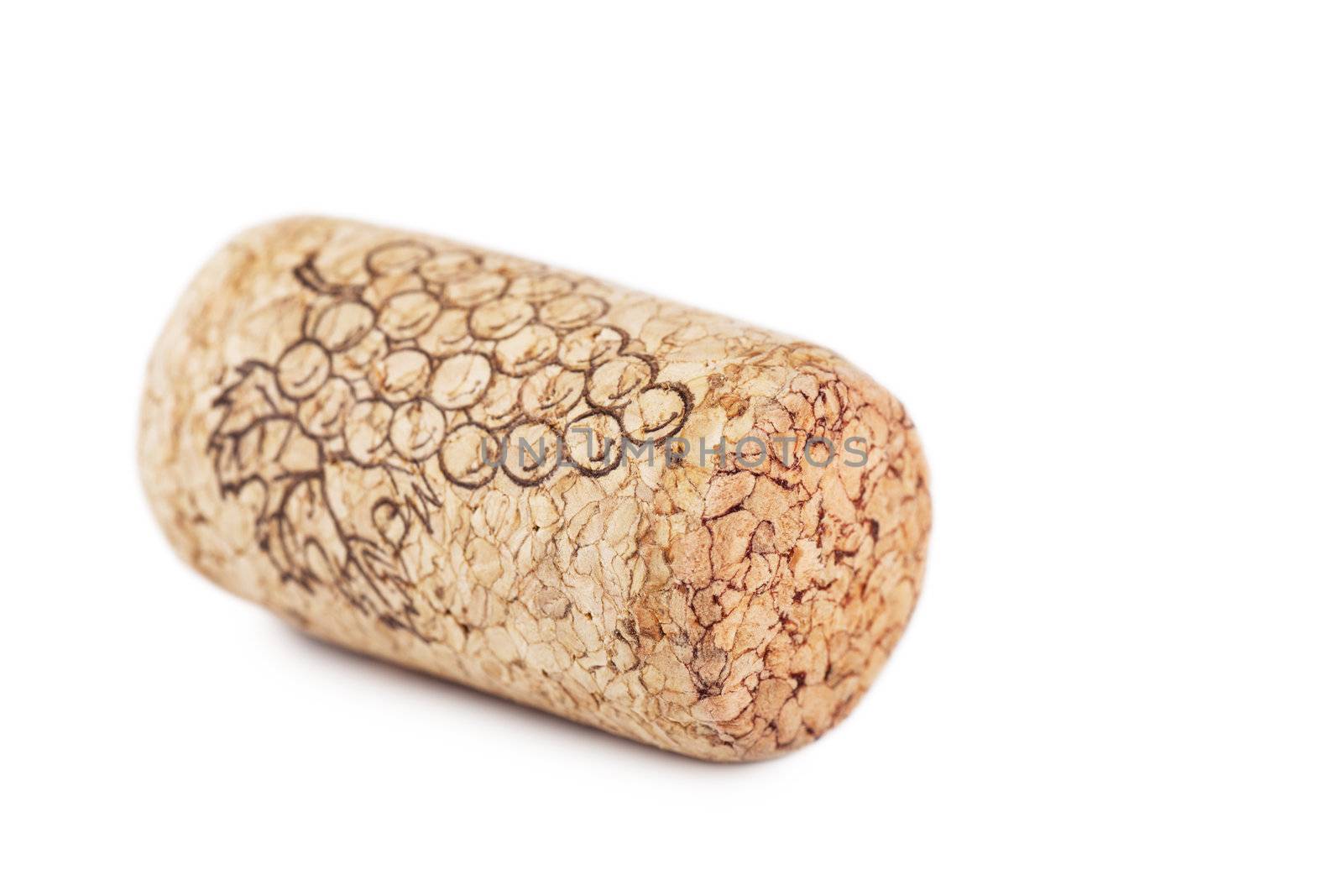 Closeup view of wine cork over white background