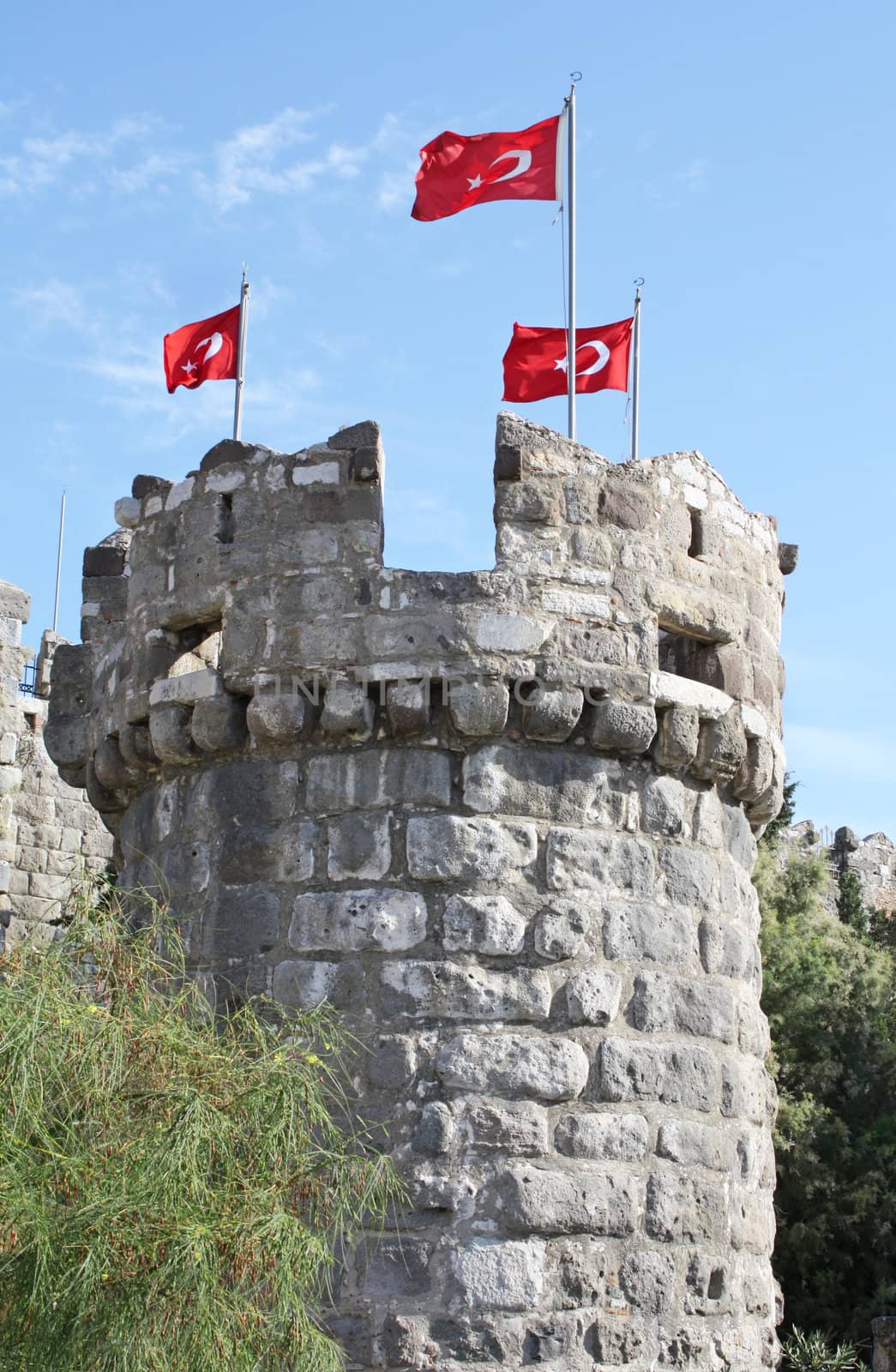 Tower in the medieval Castle of St Peter in Bodrum, Turkey. Built by the Knights Hospitaller of Rhodes.