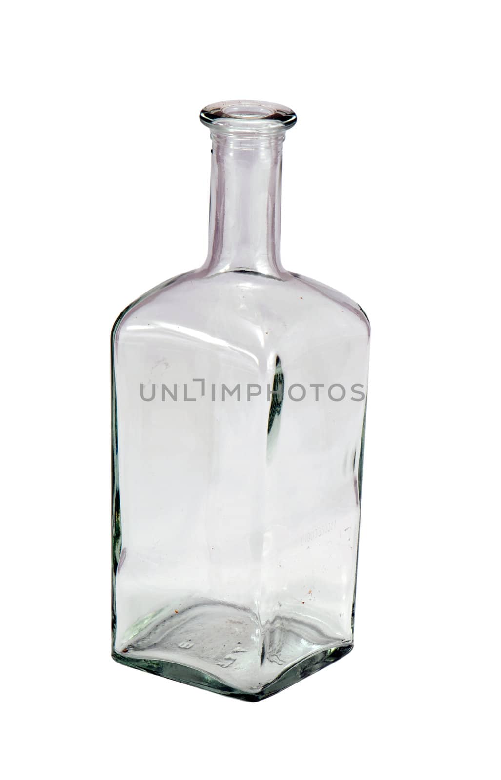 empty retro square corner bottle isolated on white background.