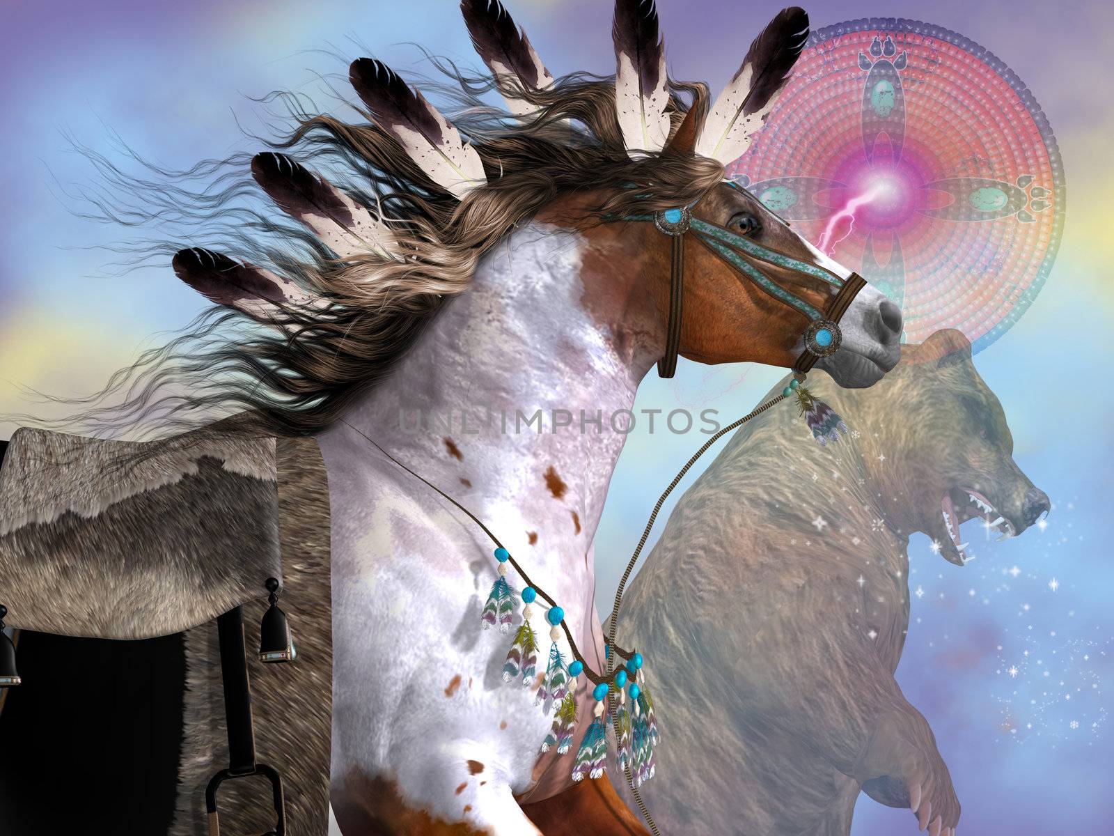 The bear in native American culture symbolized great  strenght and power in the horse which was an important part of everyday life of the Indian.